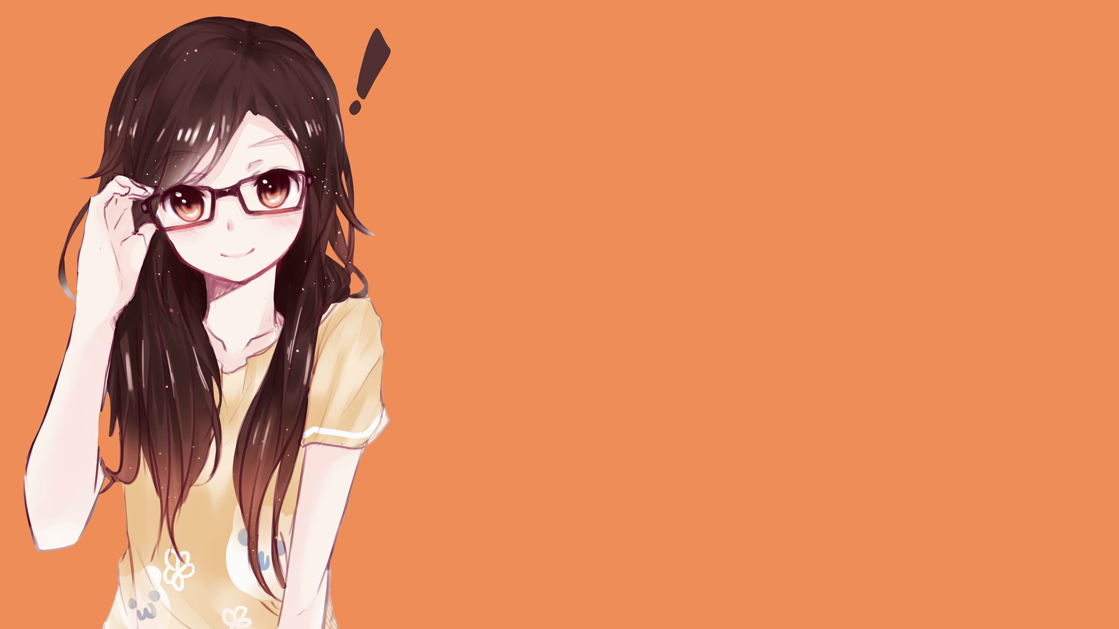 Anime girl with glasses on orange background HD Wallpaper