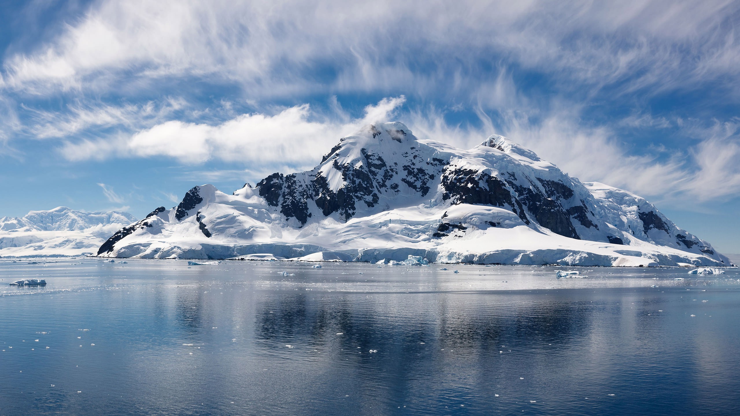 Snow-Capped Mountain Reflected in Icy Lake HD Wallpaper