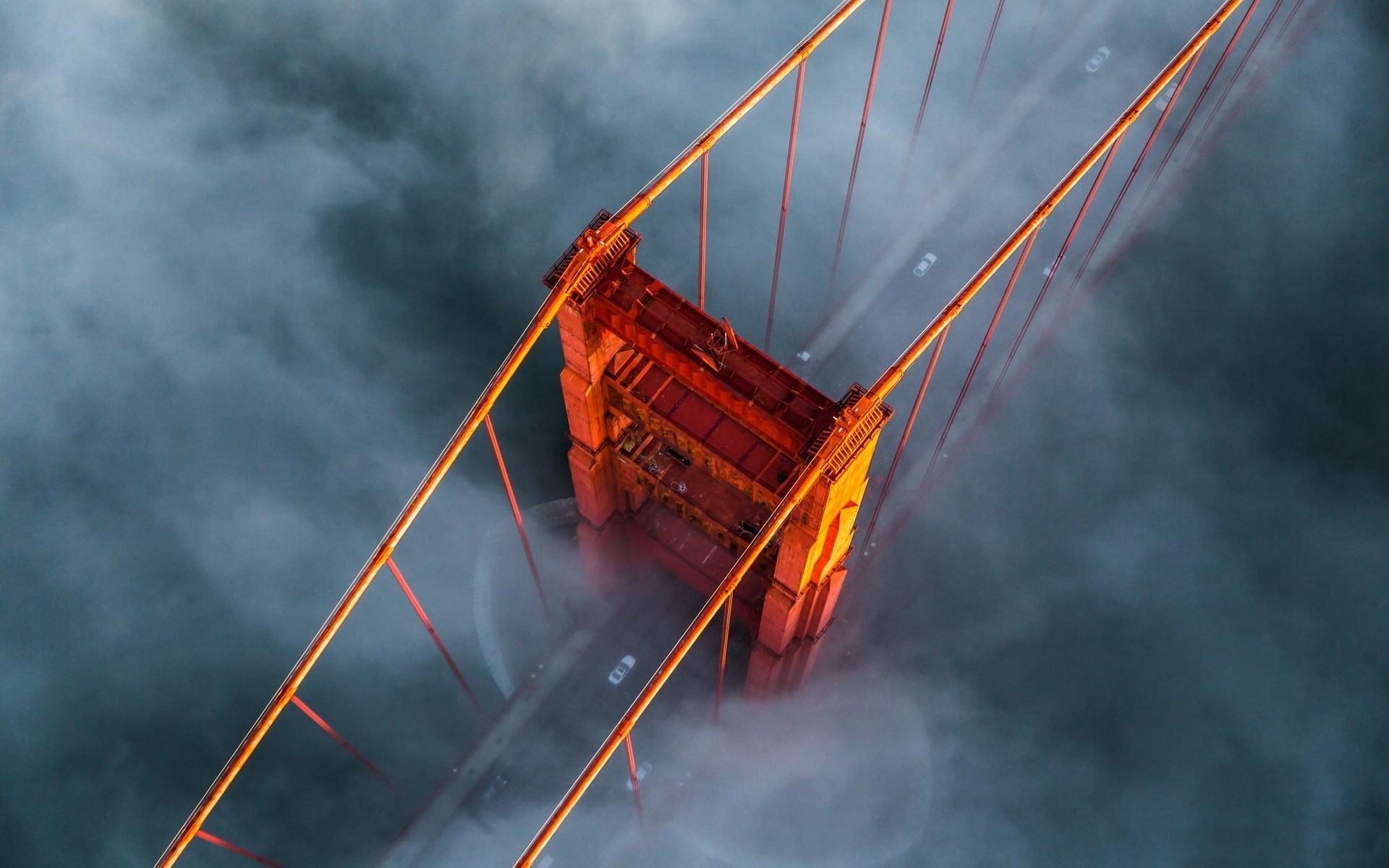 Golden Gate Bridge in morning mist aerial view HD Wallpaper