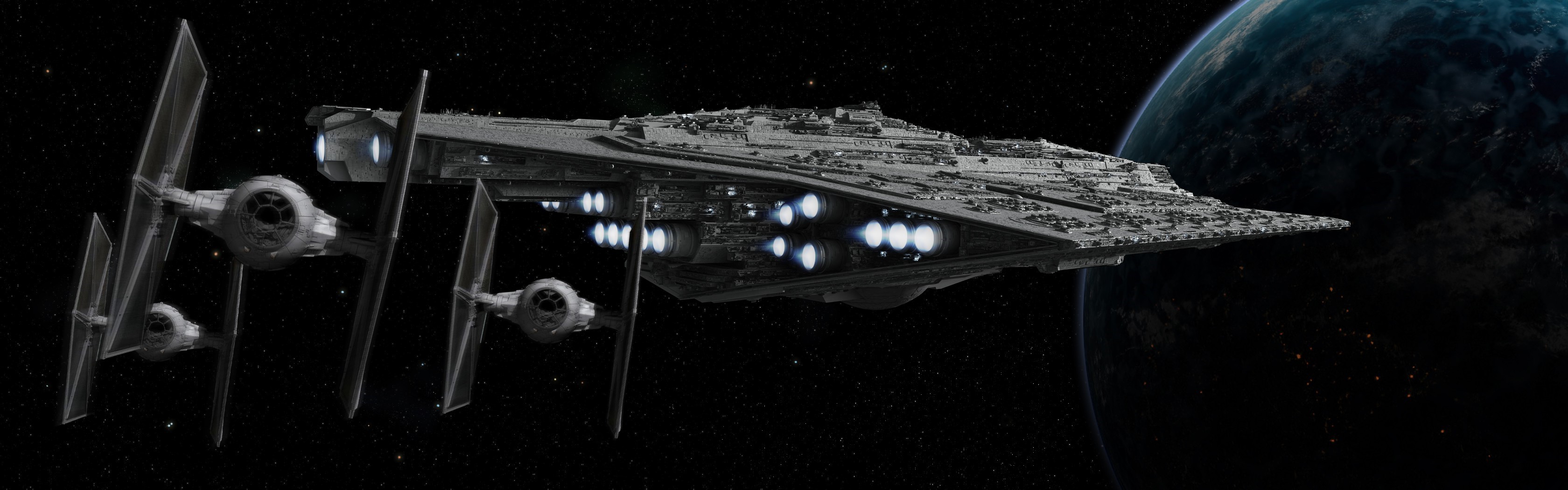 Star Wars Imperial Star Destroyer with TIE Fighters HD Wallpaper