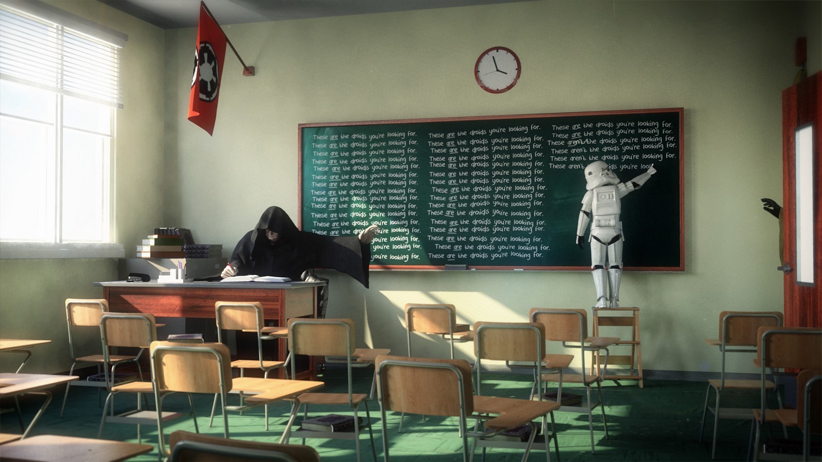Star Wars Stormtrooper and Sith in a classroom HD Wallpaper