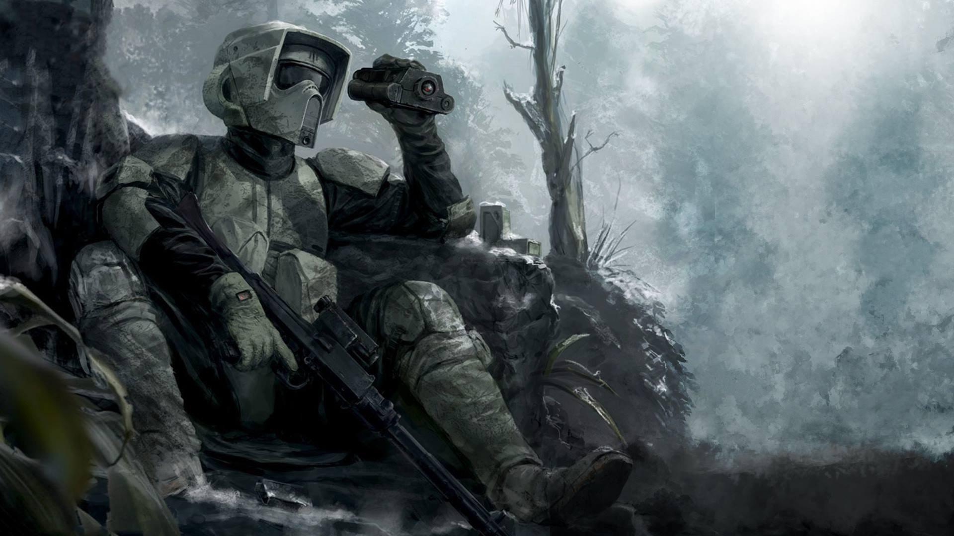 Star Wars Scout Trooper Resting in Forest HD Wallpaper