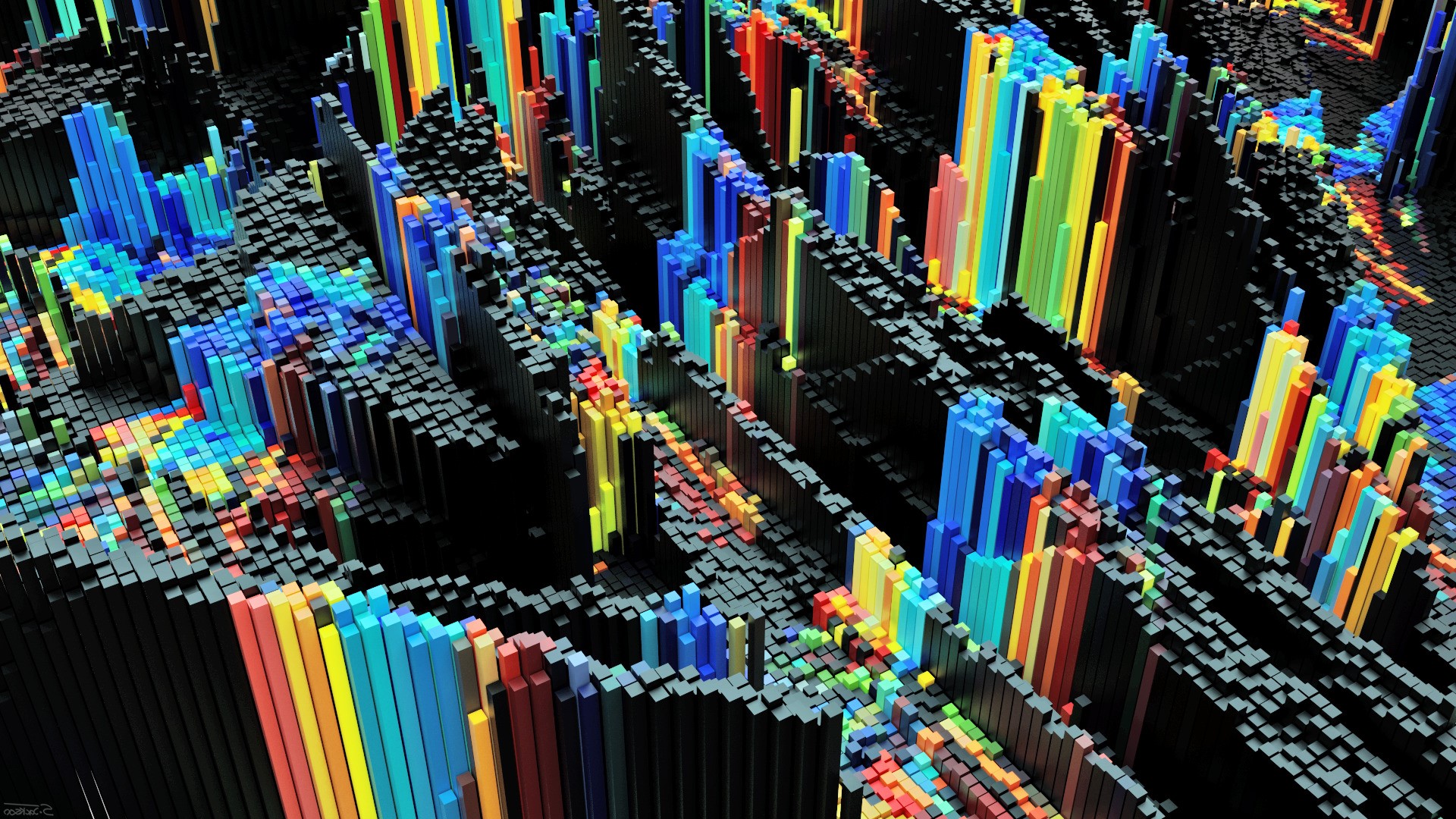 Abstract 3D render of colorful blocks HD Wallpaper