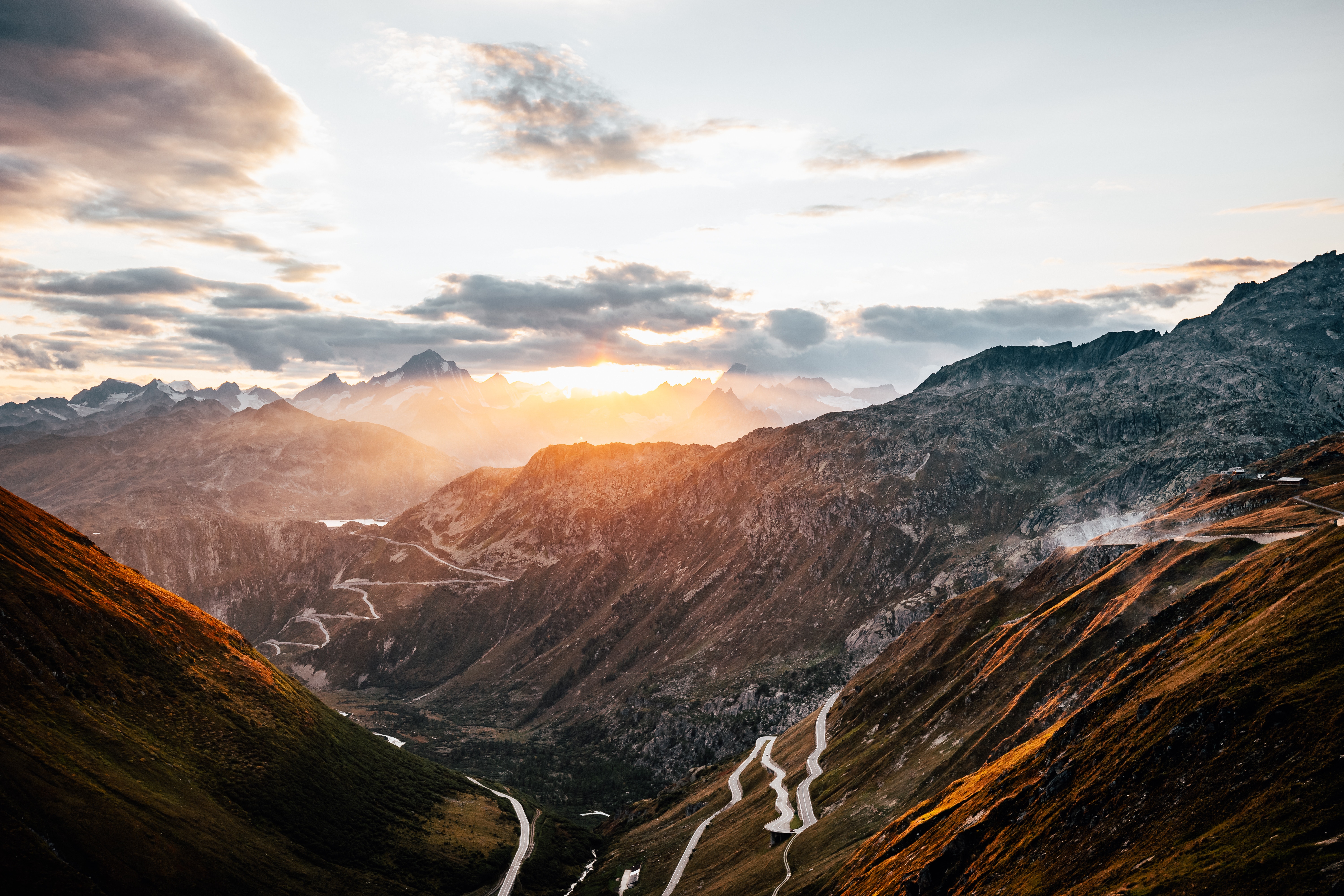 Mountain road in Switzerland during sunset HD Wallpaper