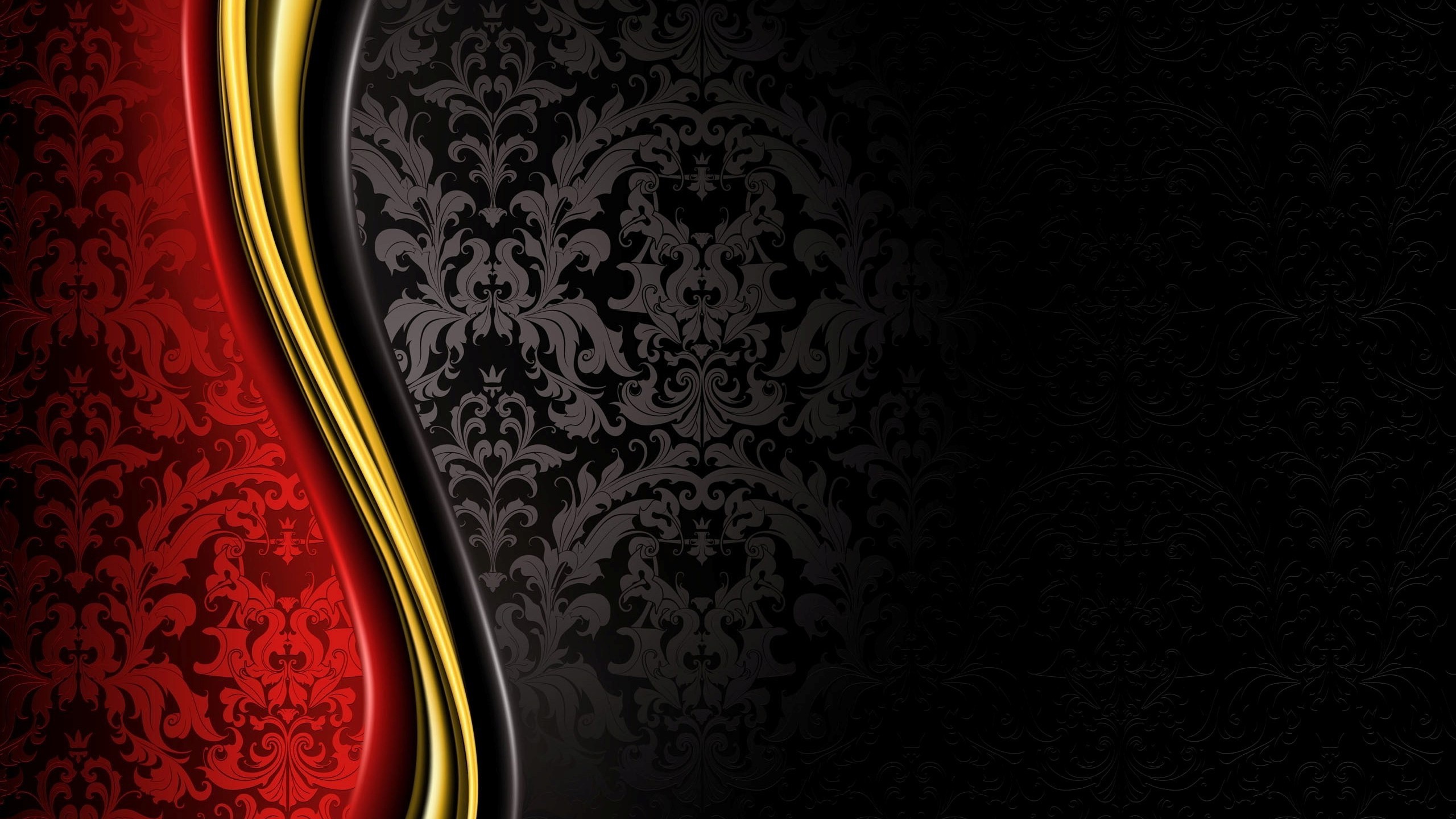 Luxury abstract red and black damask with gold trim HD Wallpaper