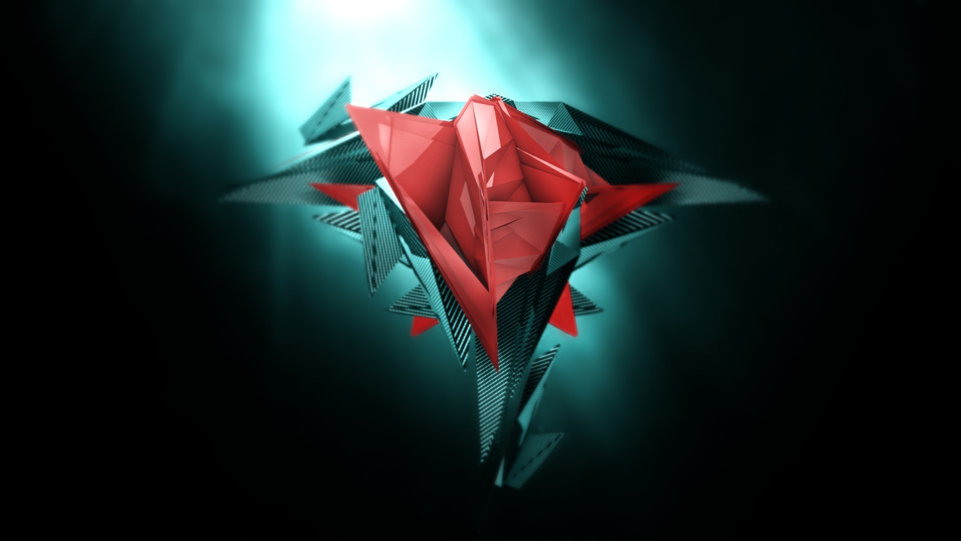 Abstract 3D geometric red and teal digital art HD Wallpaper
