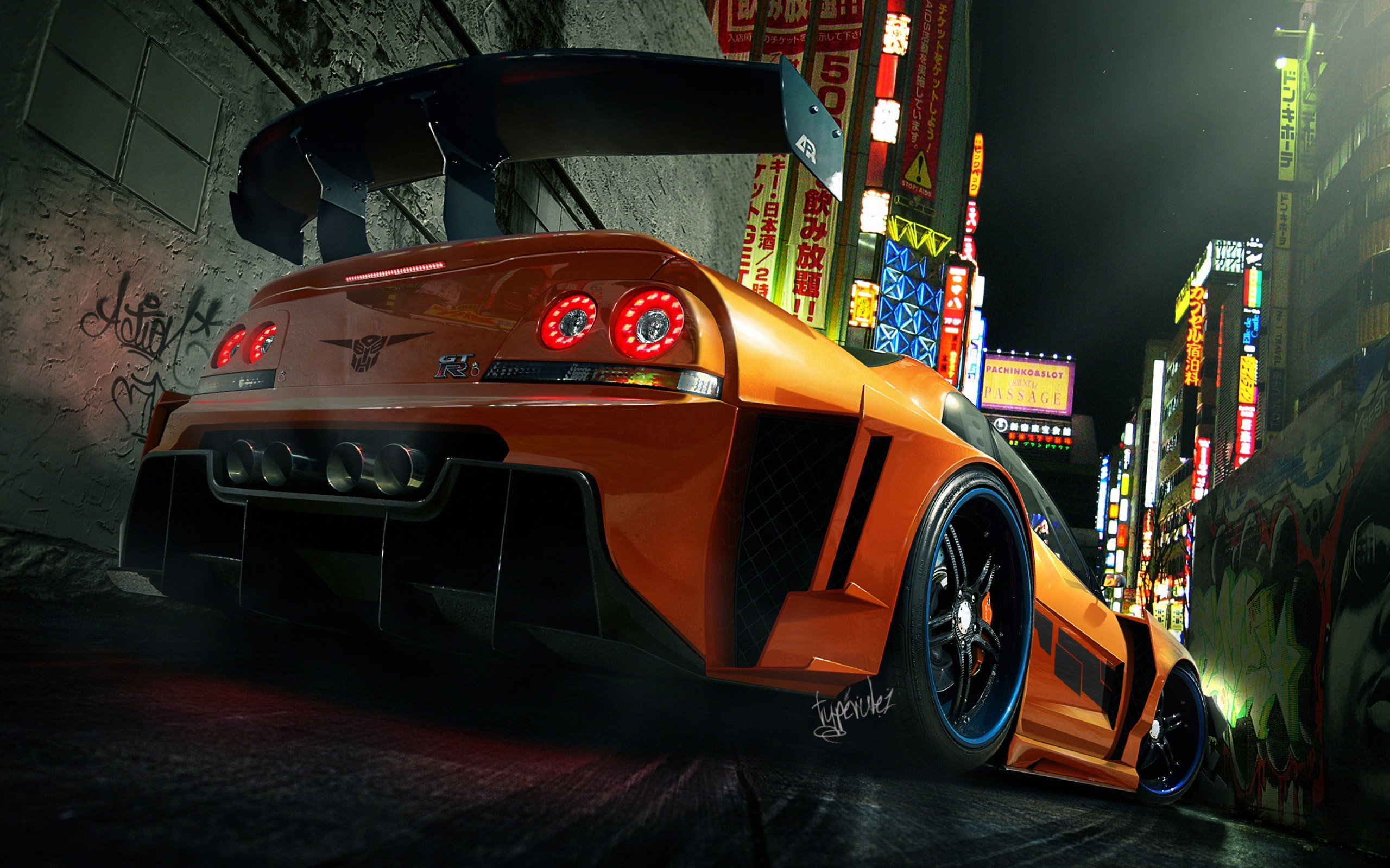 Nissan Skyline GT-R R34 in Tokyo street HD Wallpaper