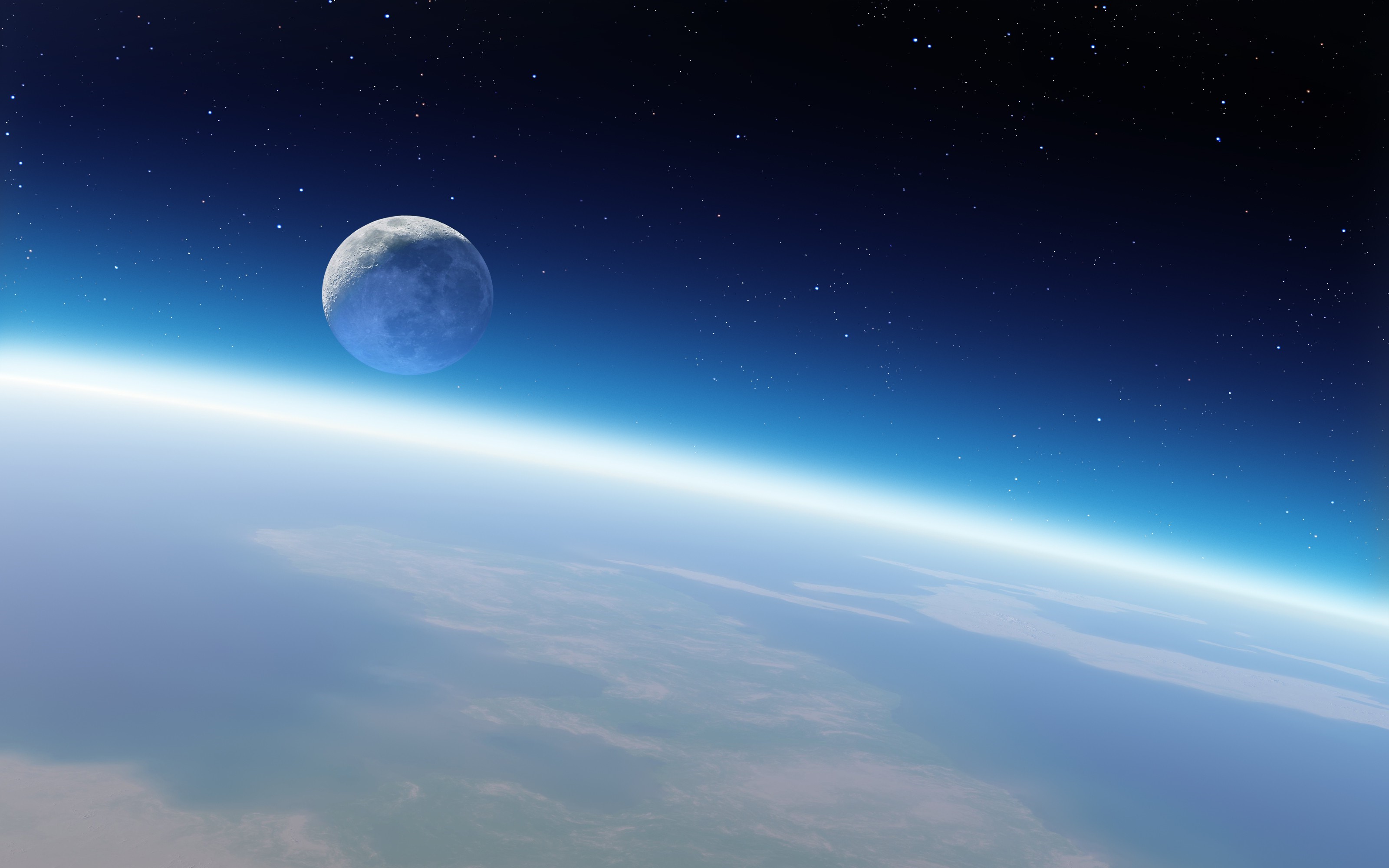 Moon over Earth's atmosphere with stars HD Wallpaper