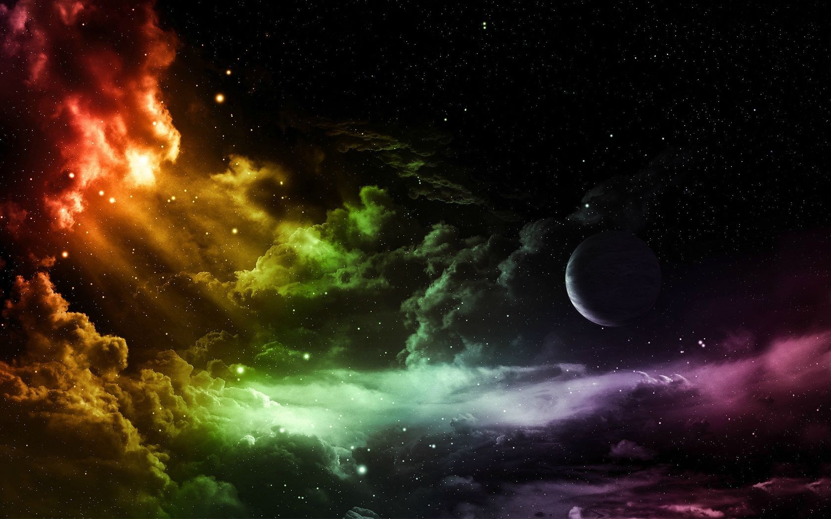 Colorful cosmic clouds with a planet HD Wallpaper