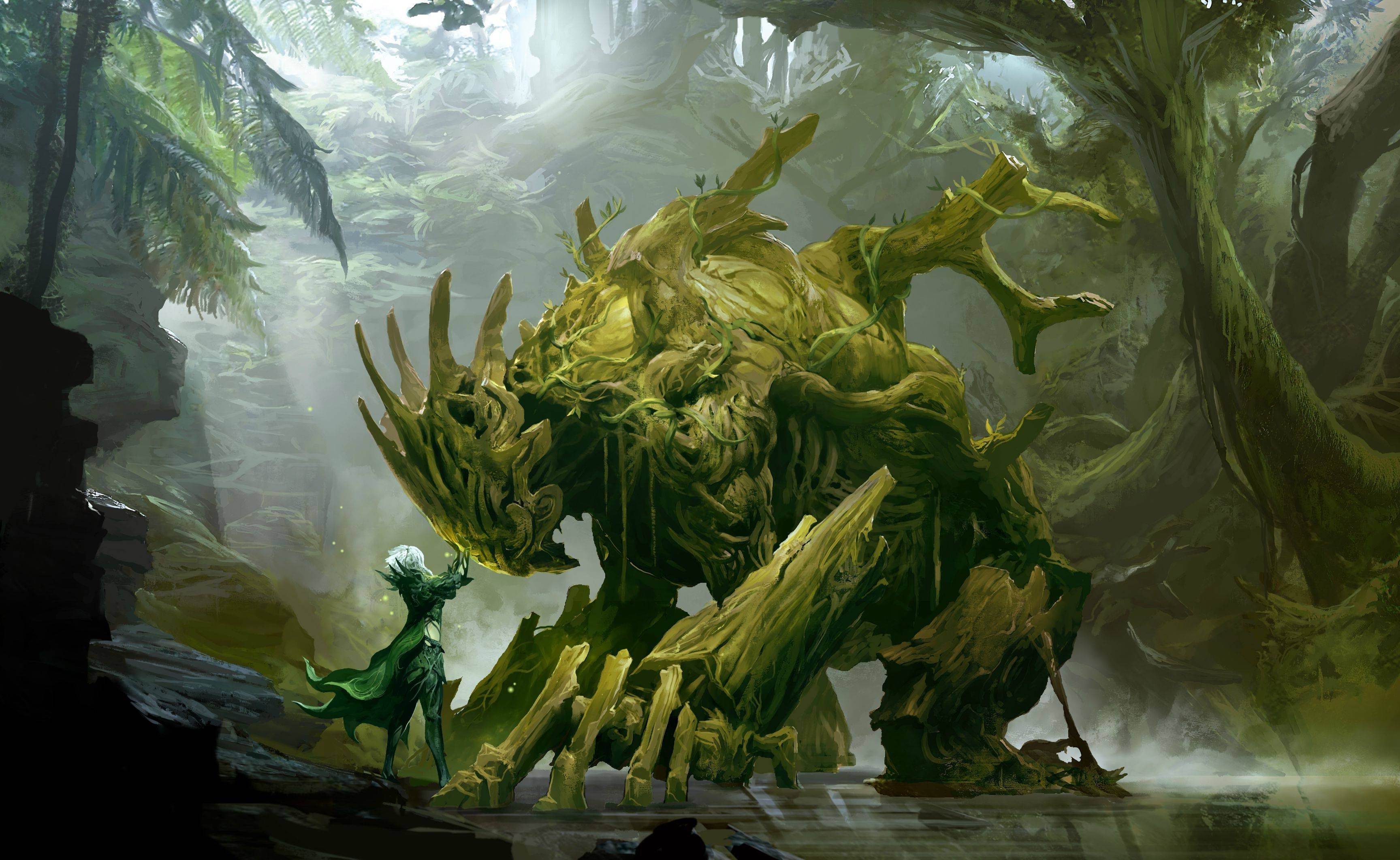 Fantasy Encounter with Caithe in Mystical Forest HD Wallpaper