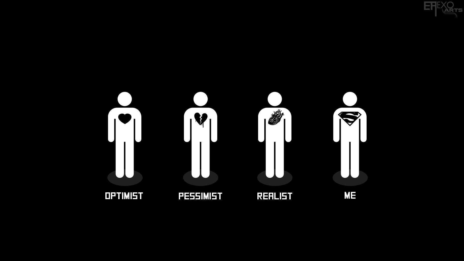 Four stick figures representing different outlooks on life HD Wallpaper