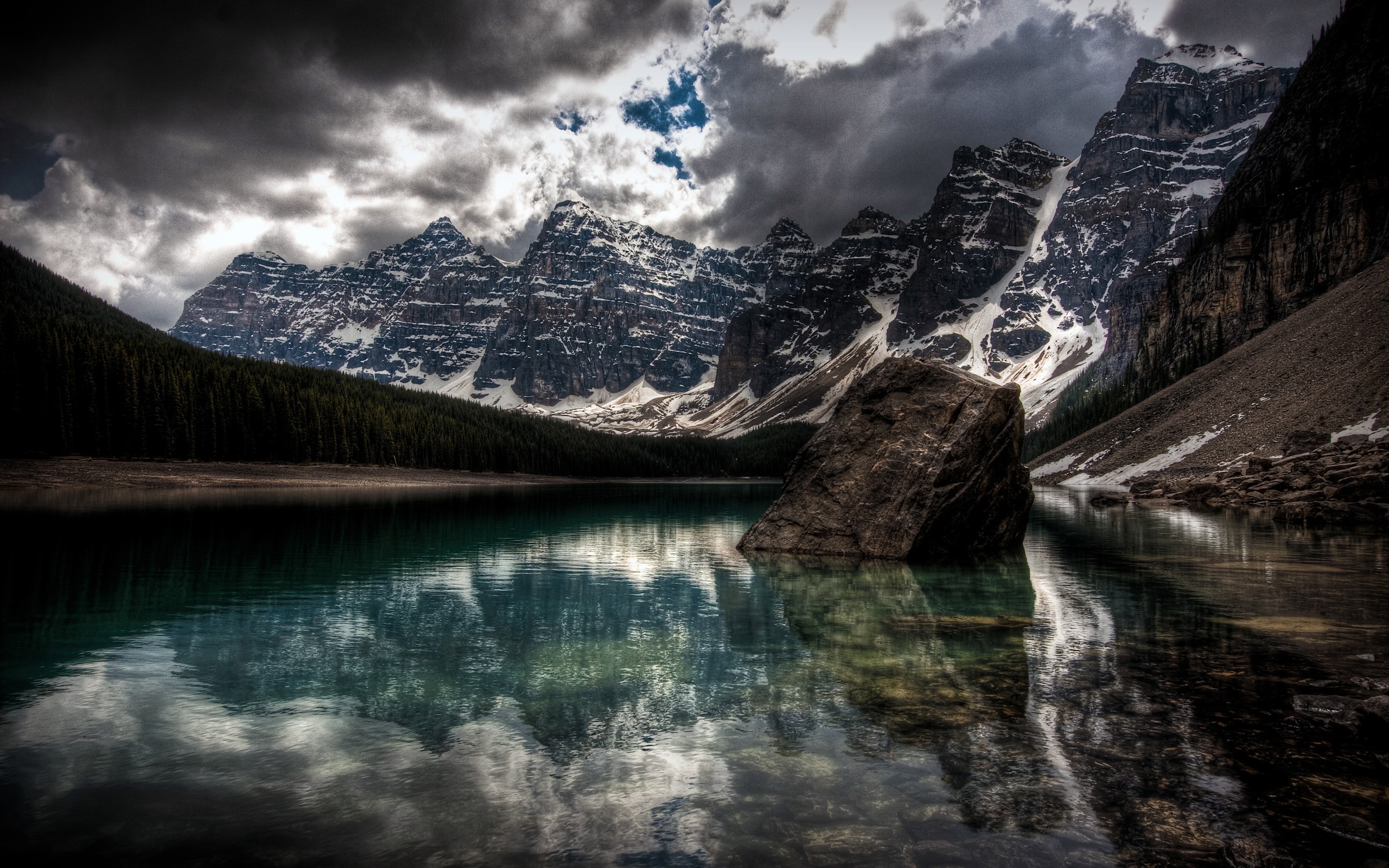 Moraine Lake with Mountains and Forest HD Wallpaper
