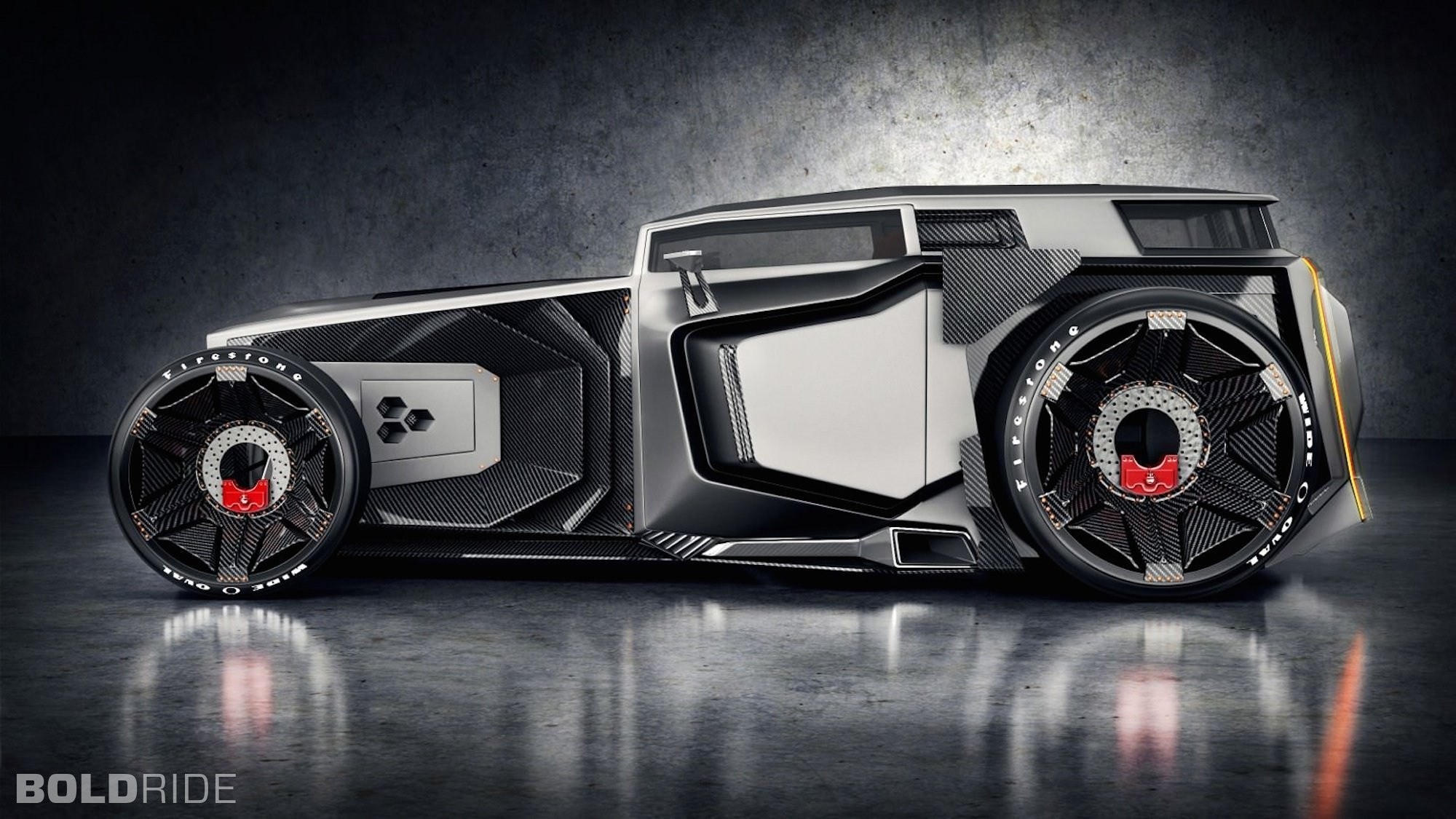 Futuristic carbon fiber hot rod car HD Wallpaper