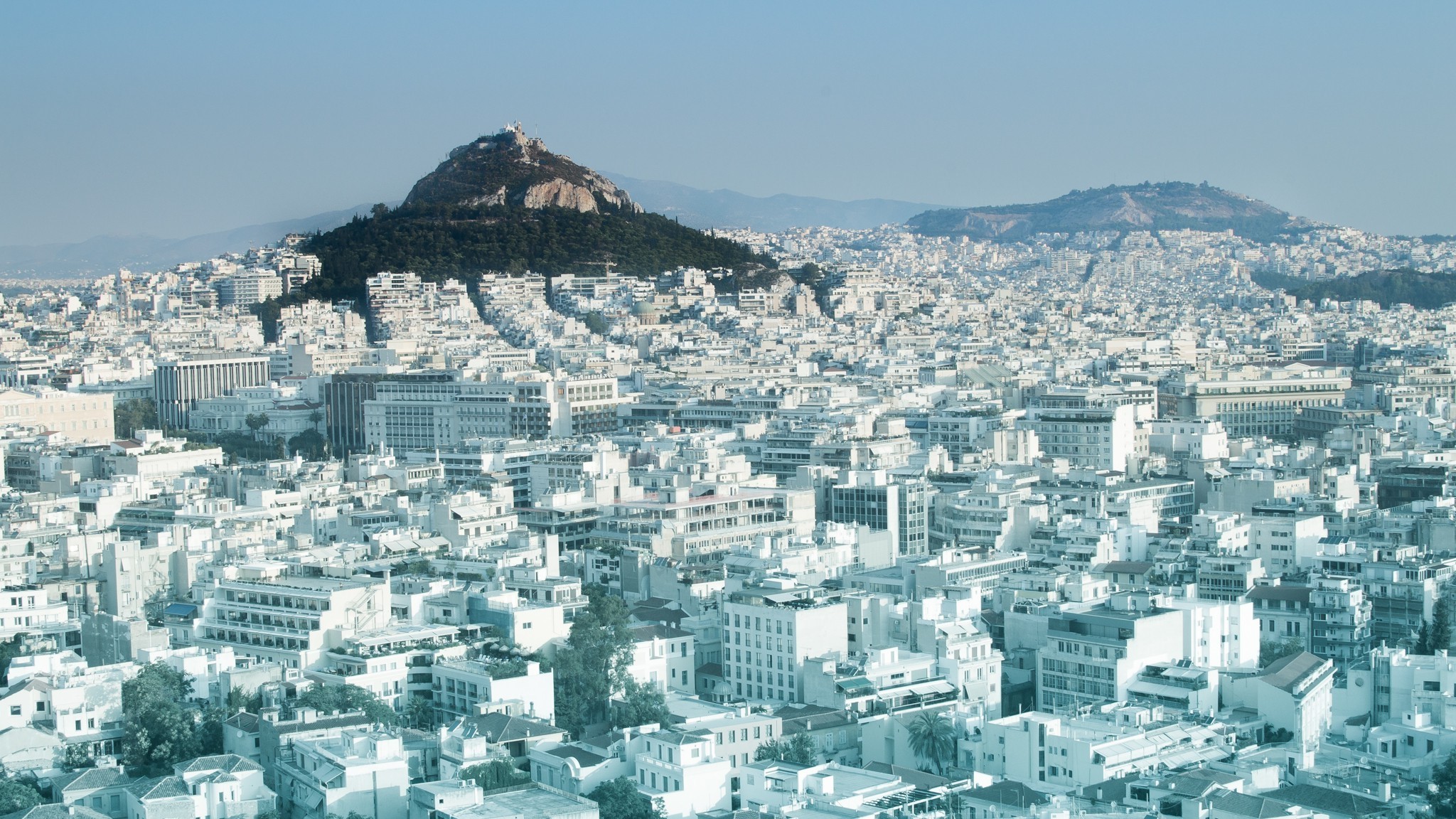 Athens cityscape with Lycabettus Hill in the background HD Wallpaper