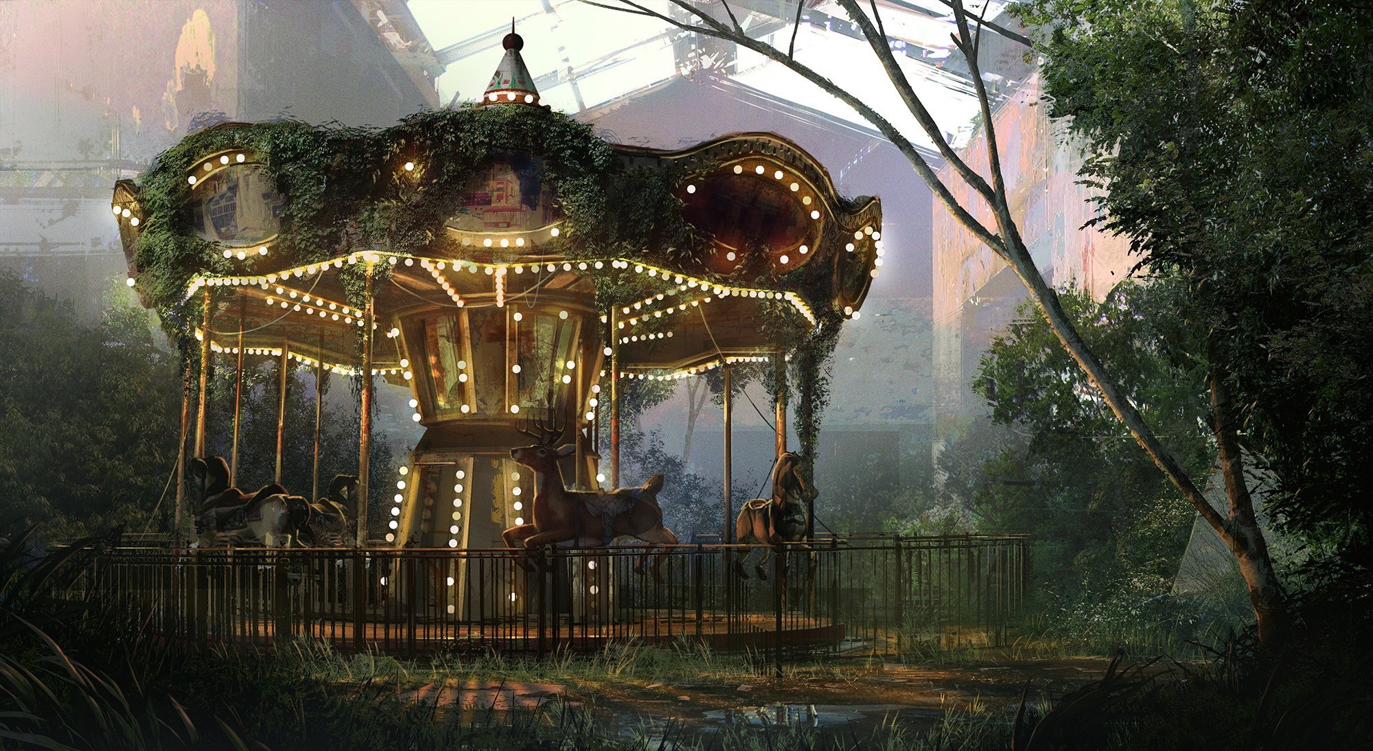 The Last of Us concept art of a carousel HD Wallpaper