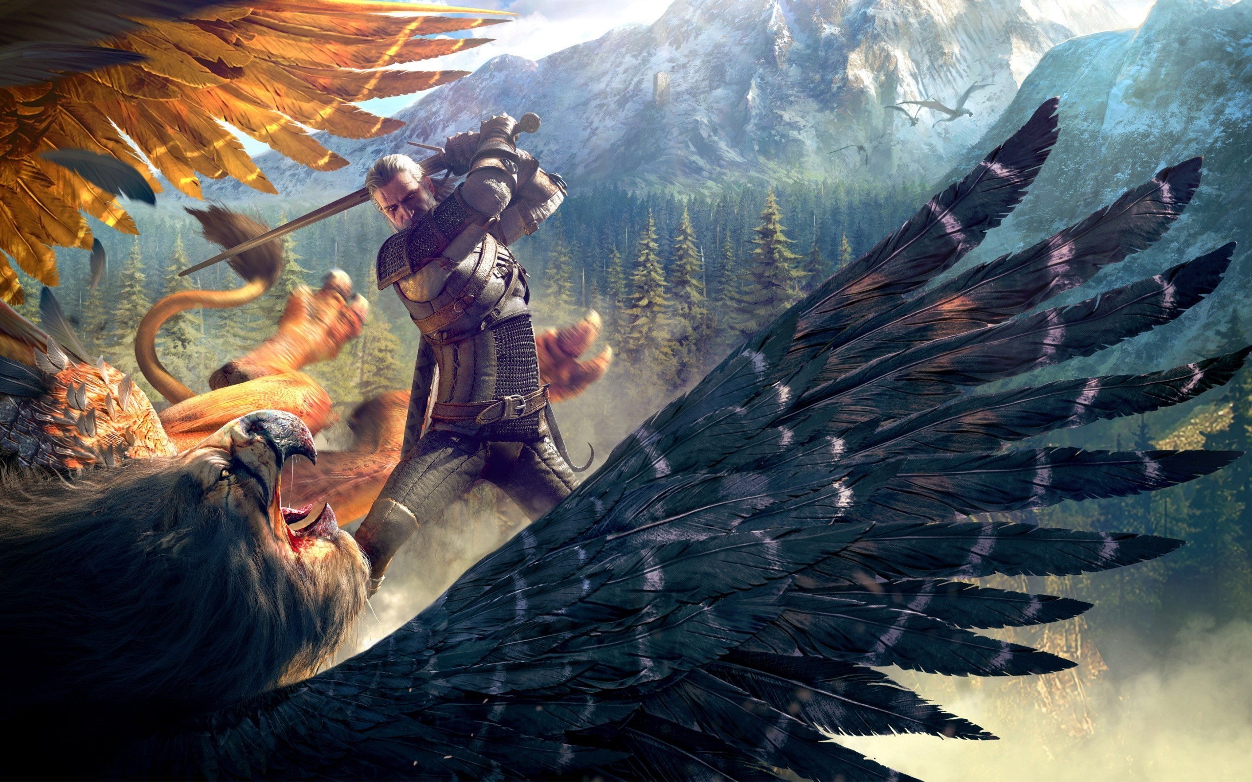 Geralt fighting a Griffin in The Witcher 3 HD Wallpaper