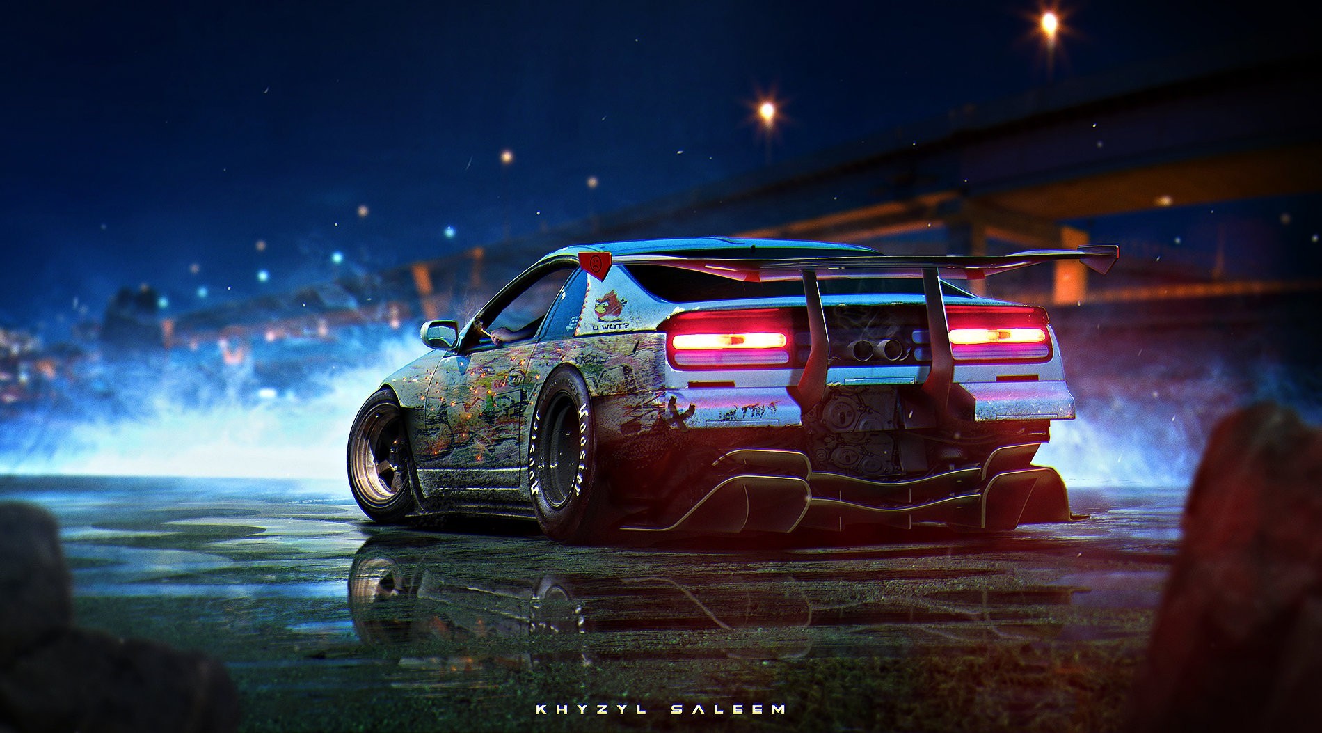 Nissan 300ZX with custom stickers and spoiler HD Wallpaper