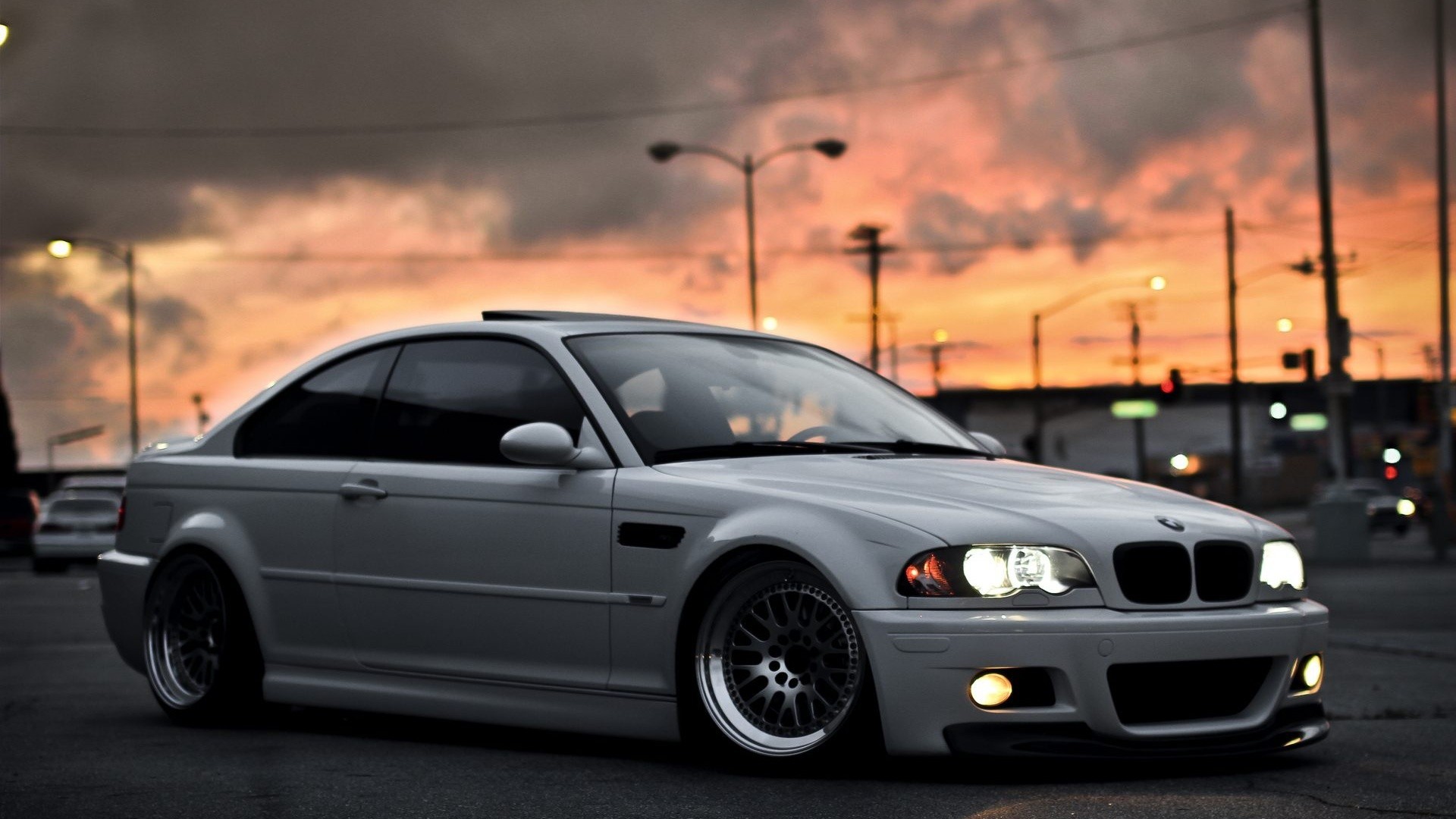 White BMW M3 Coupe on Street at Sunset HD Wallpaper