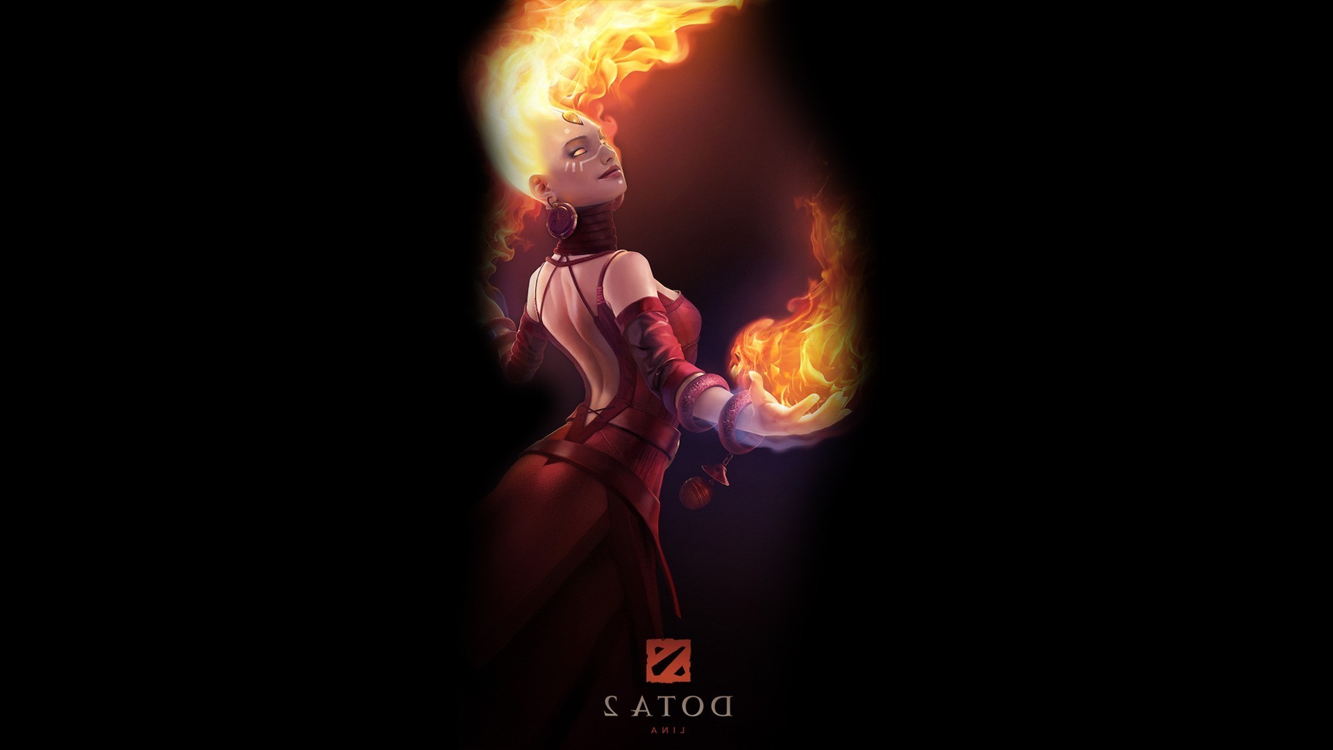 Lina from Dota 2 with fire HD Wallpaper