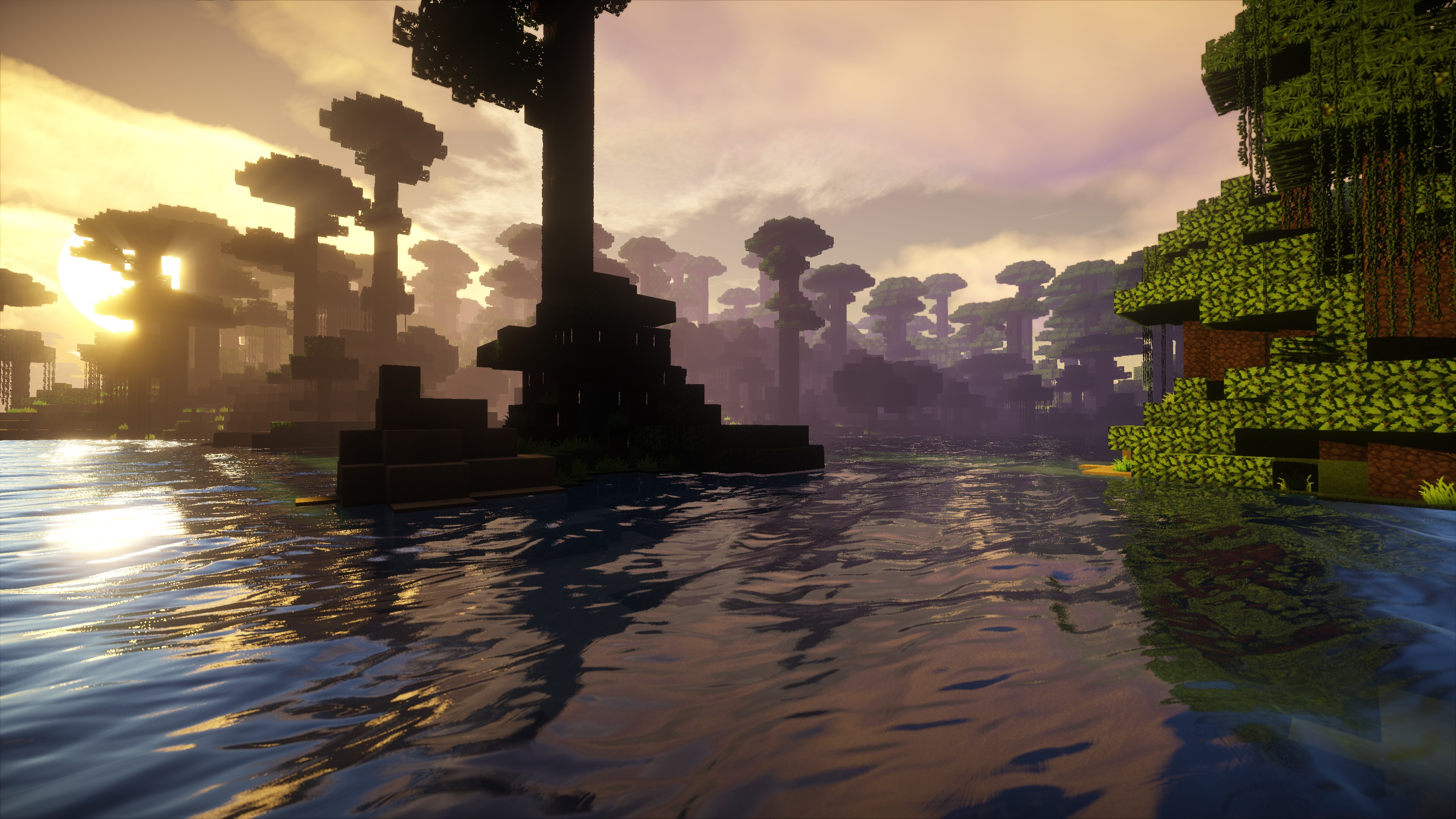 Minecraft swamp biome at sunset HD Wallpaper