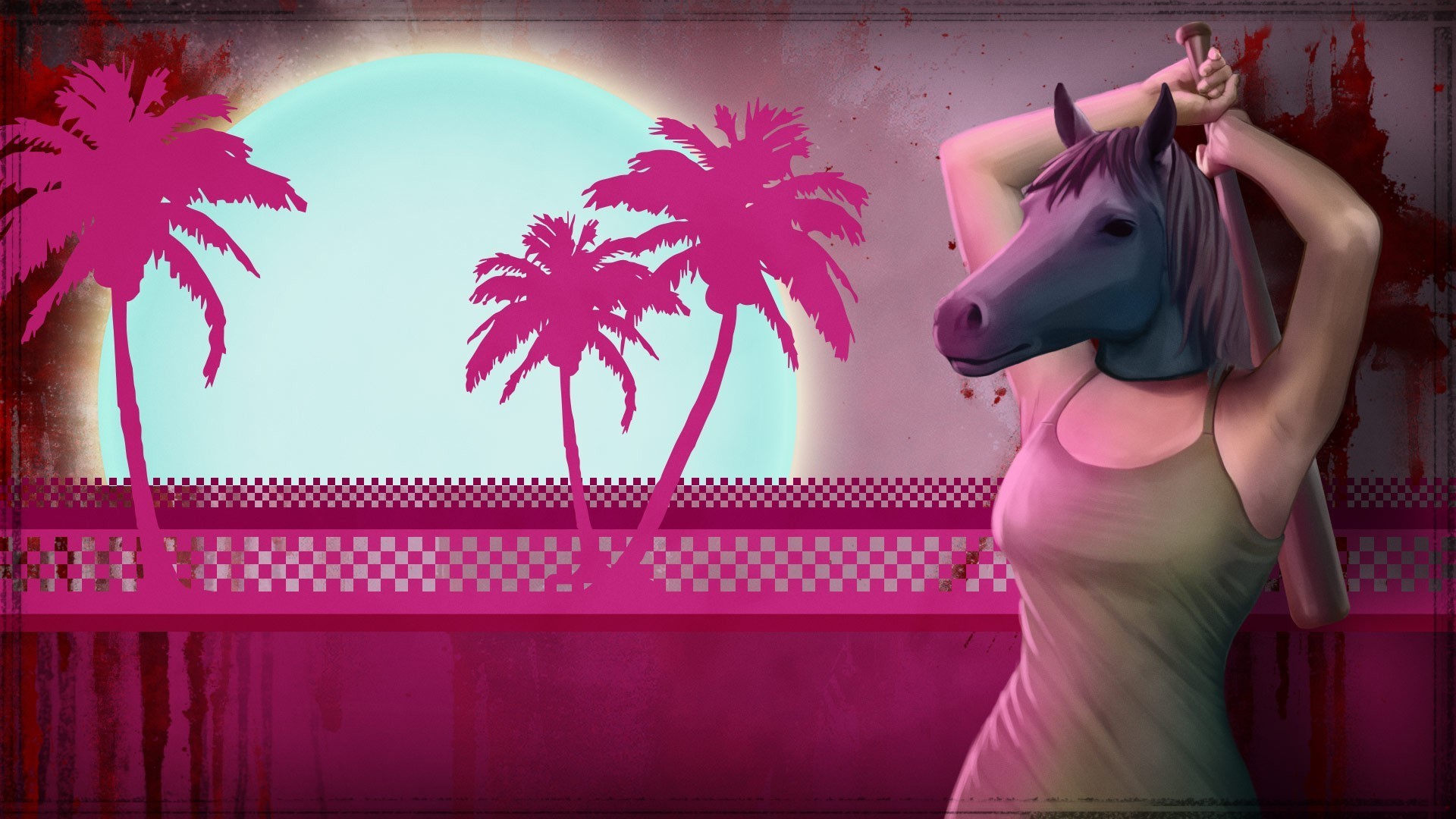 Woman with horse mask and baseball bat from Hotline Miami HD Wallpaper