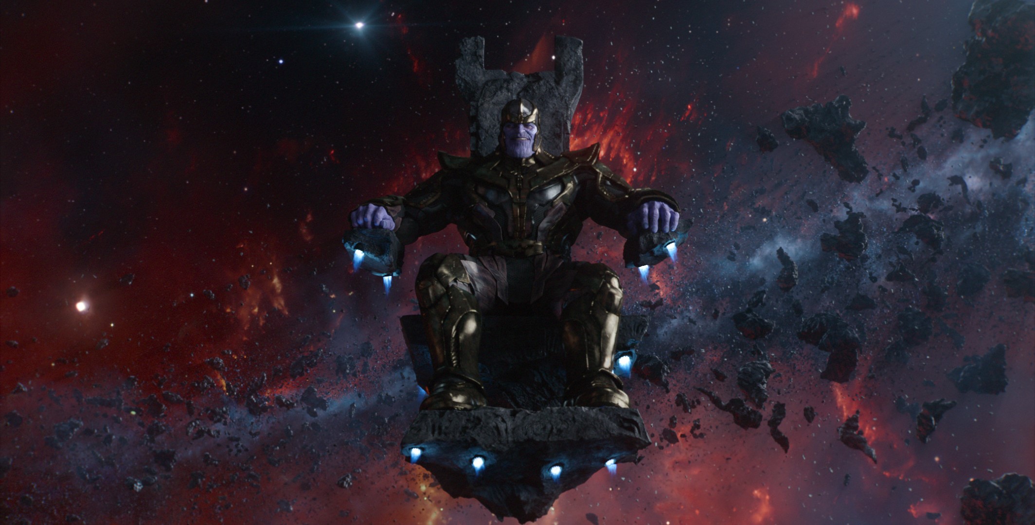 Thanos sitting on his throne in space HD Wallpaper