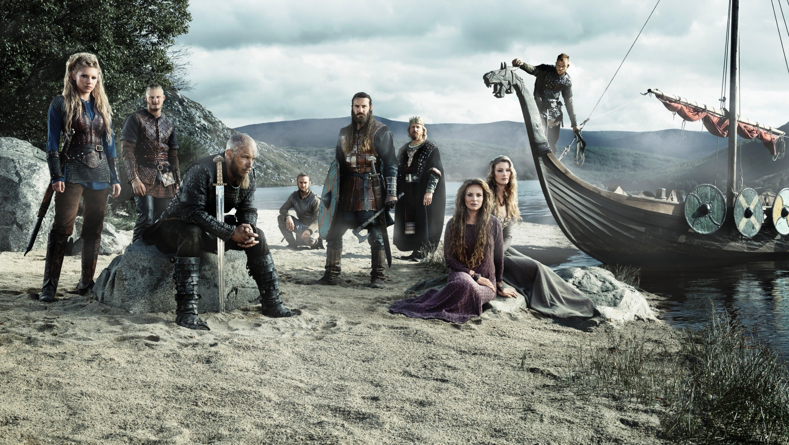 Vikings TV series cast with longship HD Wallpaper