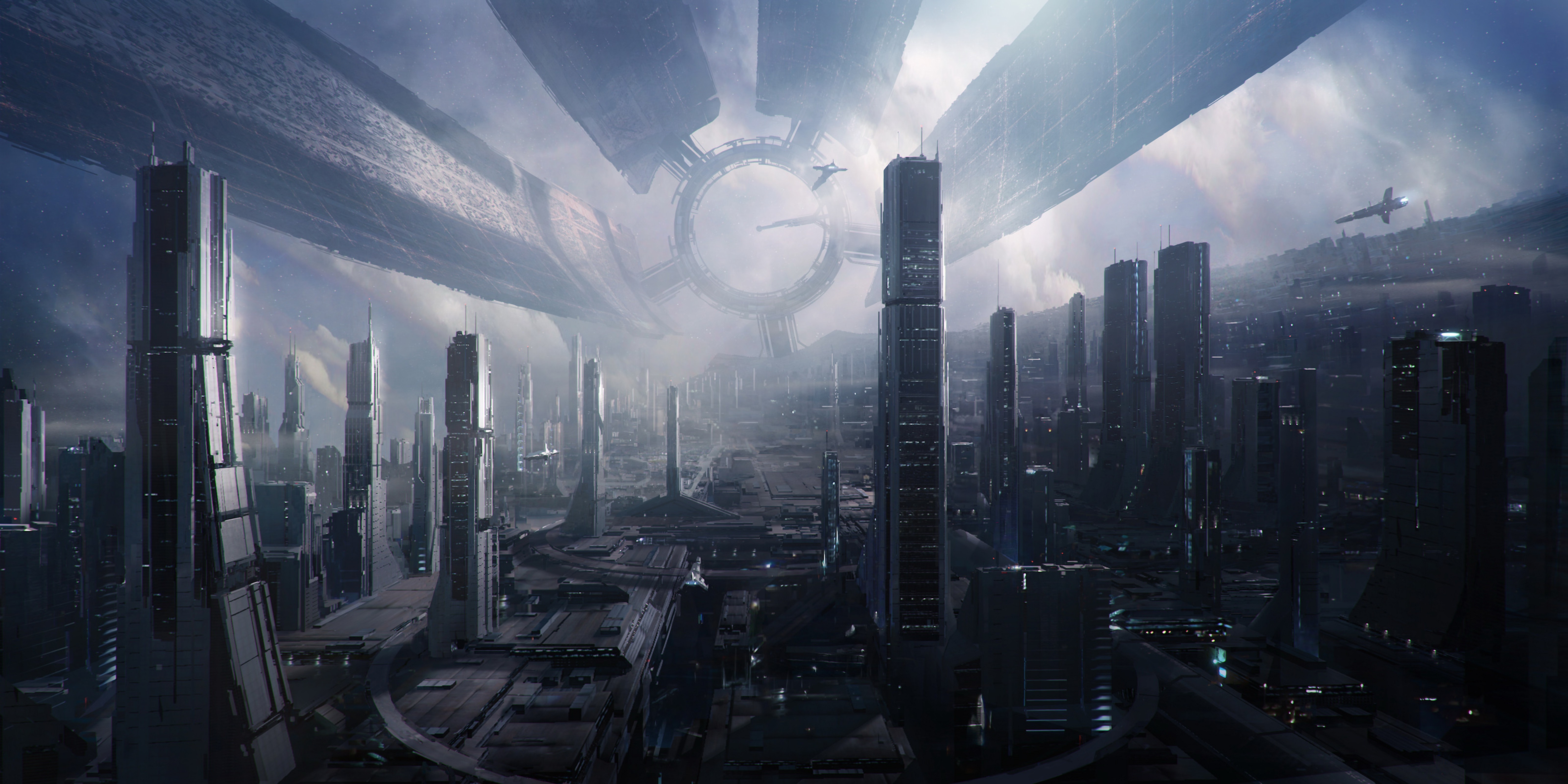 Mass Effect Citadel futuristic cityscape HD Wallpaper