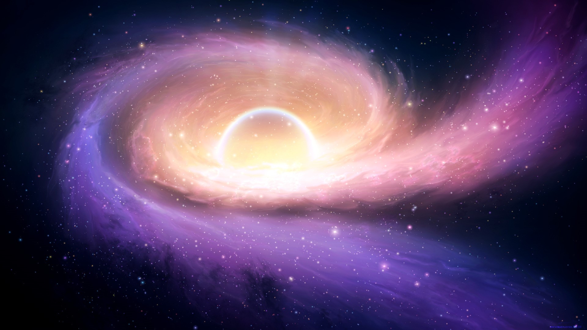 Spiral Galaxy with Glowing Planet and Stars HD Wallpaper