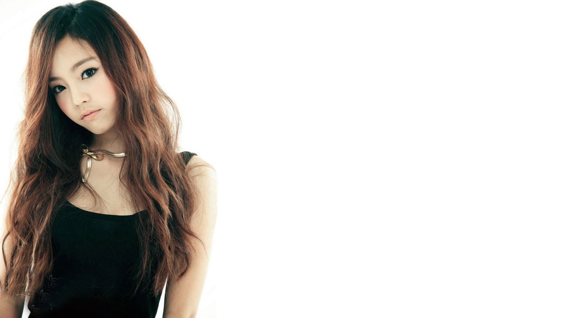 Asian woman with long brown hair wearing a black top HD Wallpaper
