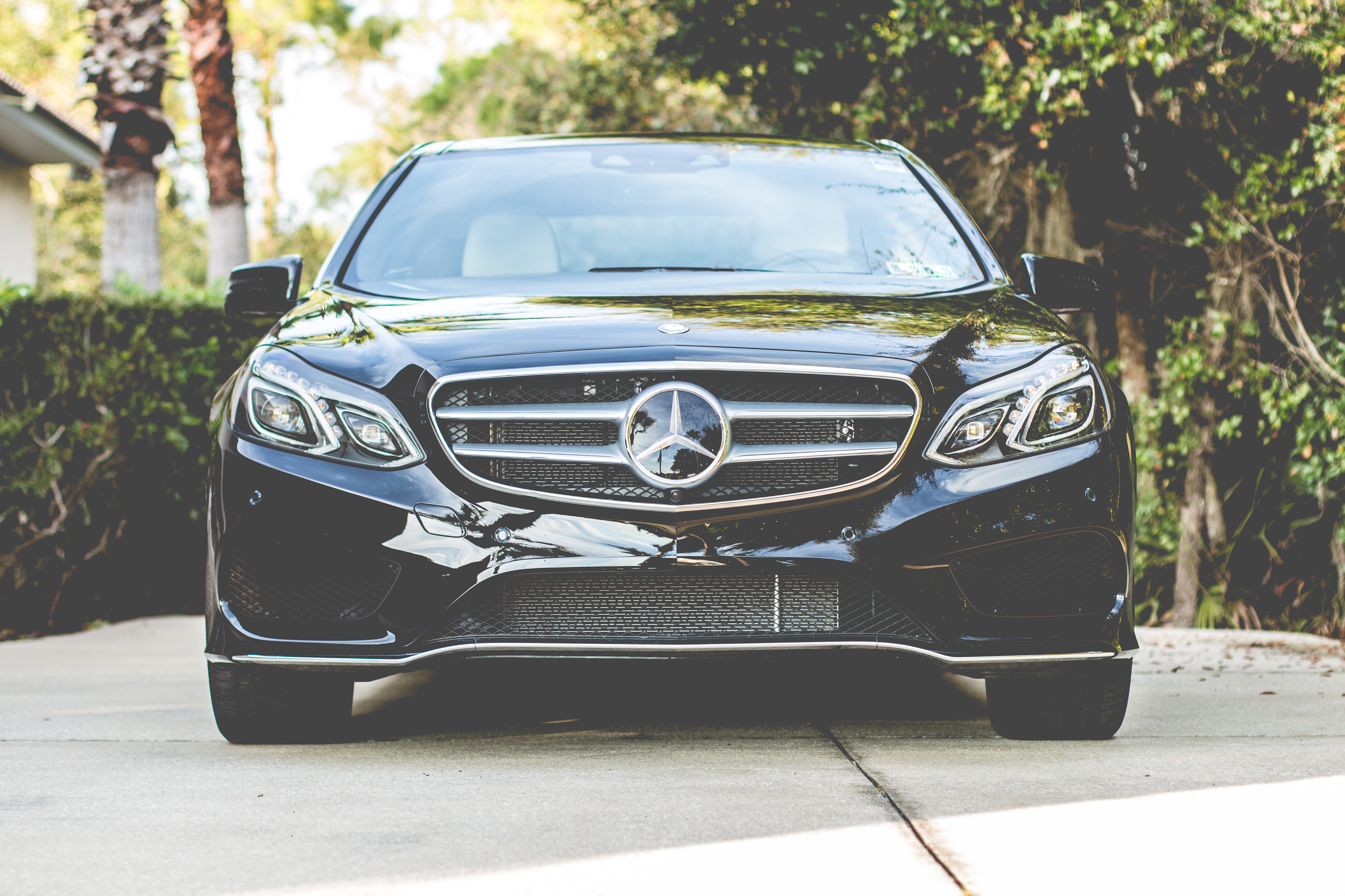 Black Mercedes-Benz E-Class Sedan Front View HD Wallpaper