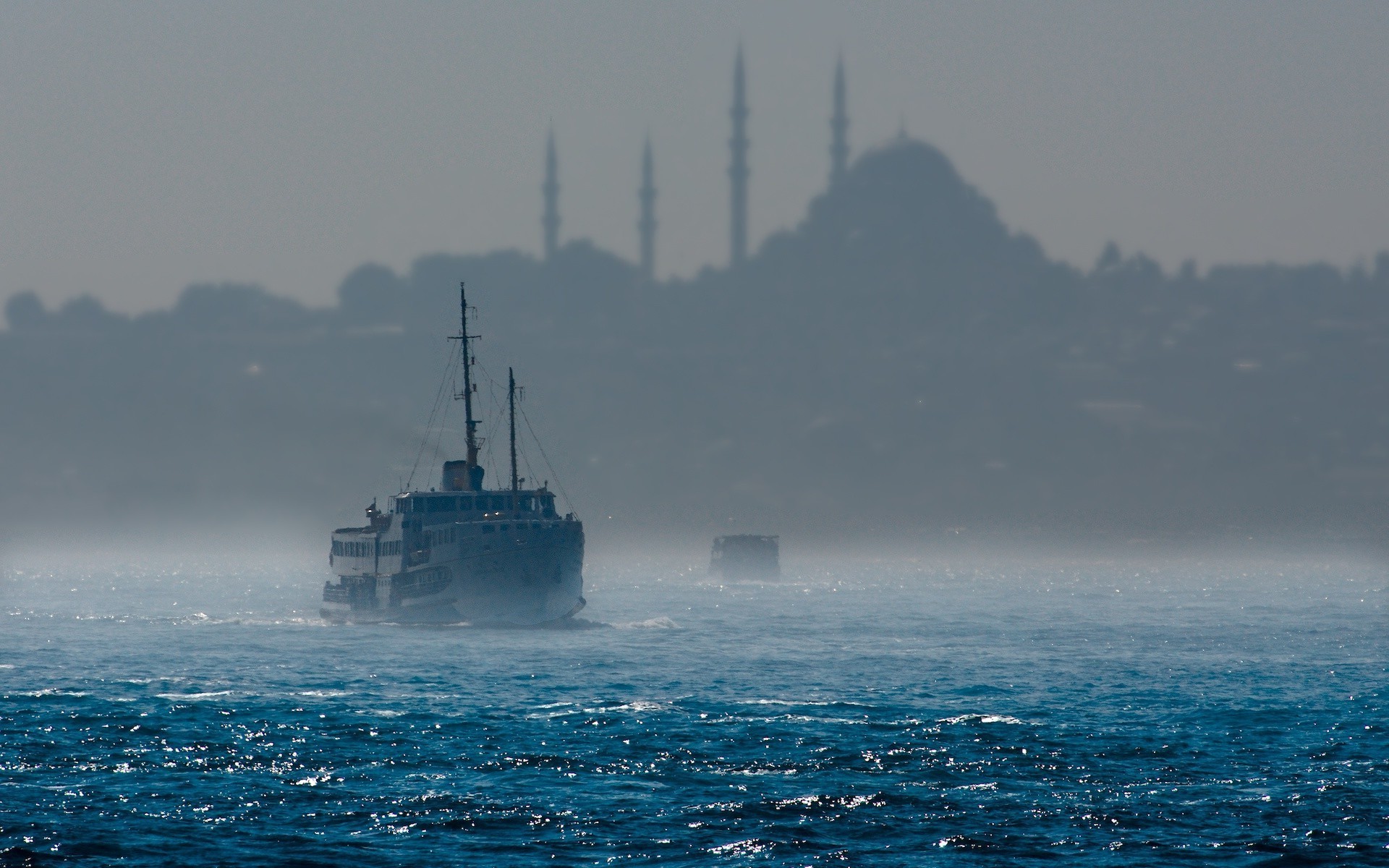 Ferry on the Bosphorus with Istanbul skyline HD Wallpaper