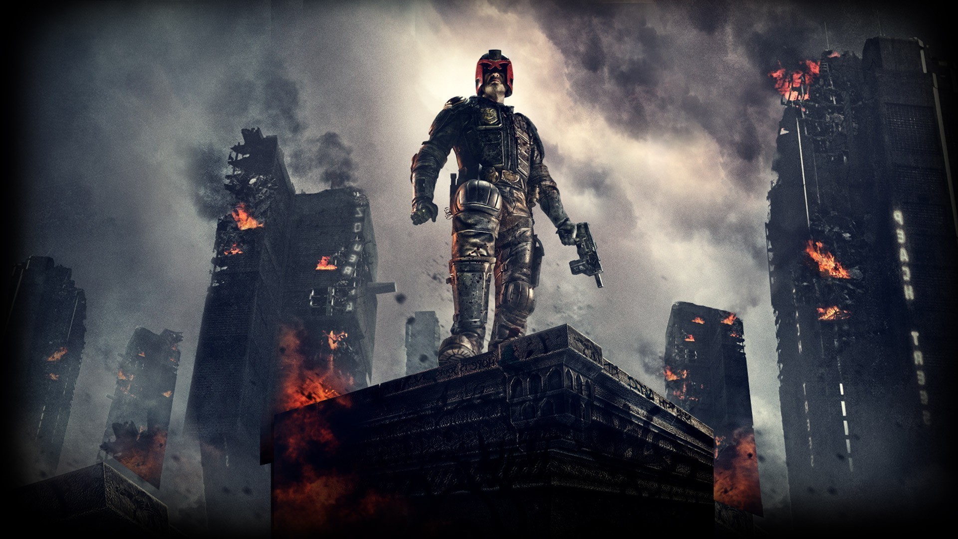 Judge Dredd in a destroyed city HD Wallpaper