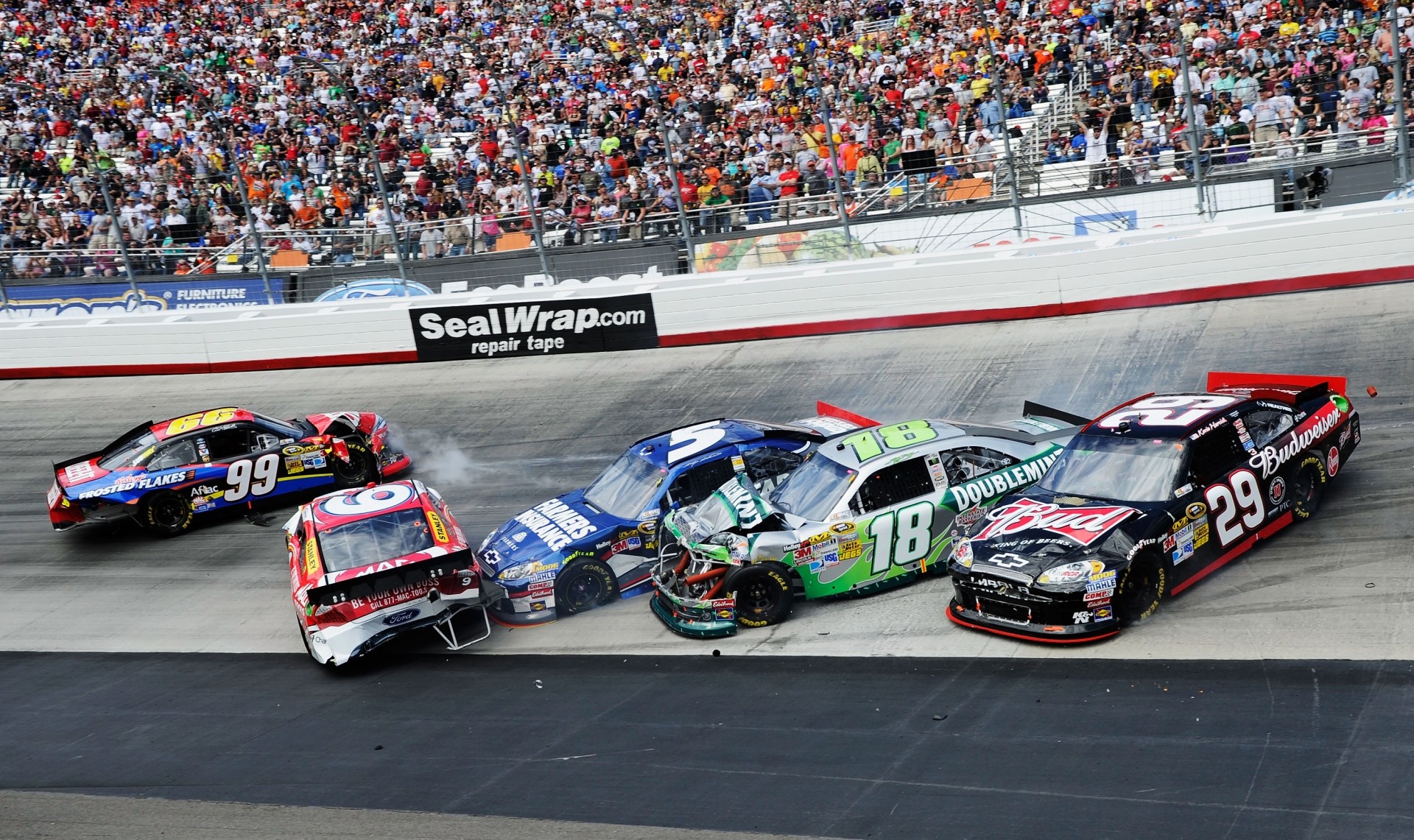 NASCAR crash with multiple race cars HD Wallpaper