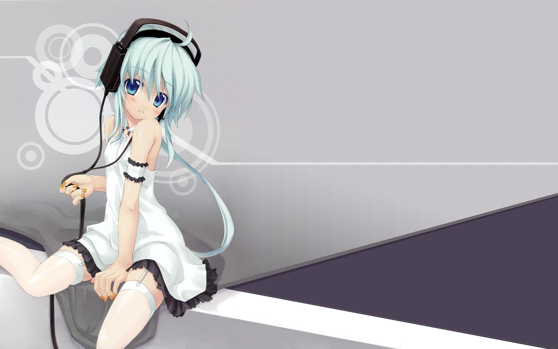 Anime girl with headphones and thigh highs HD Wallpaper