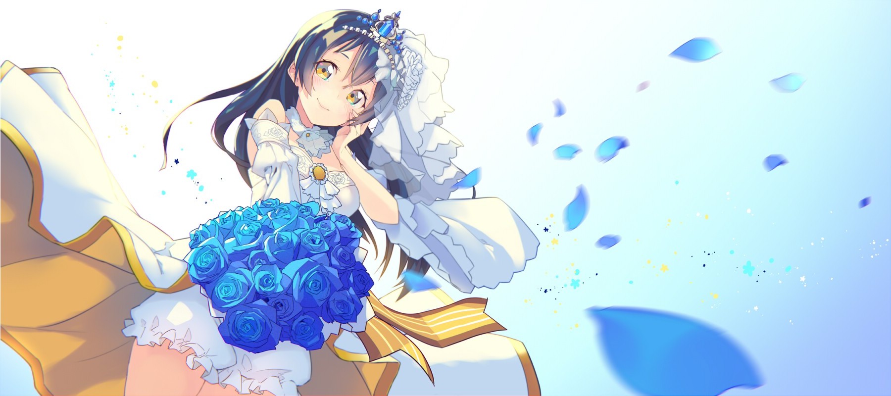 Sonoda Umi from Love Live! holding blue roses HD Wallpaper