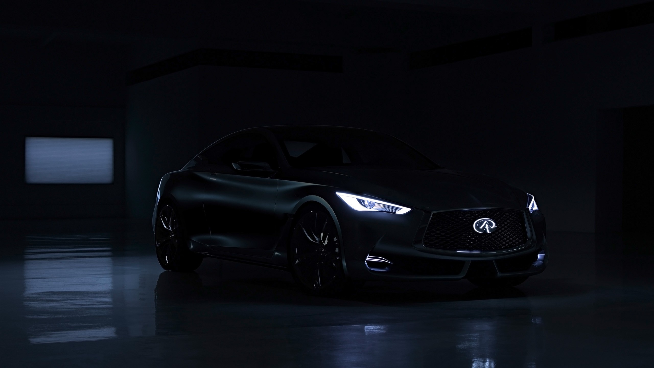 Black Infiniti Q60 Coupe in Dark Studio HD Wallpaper