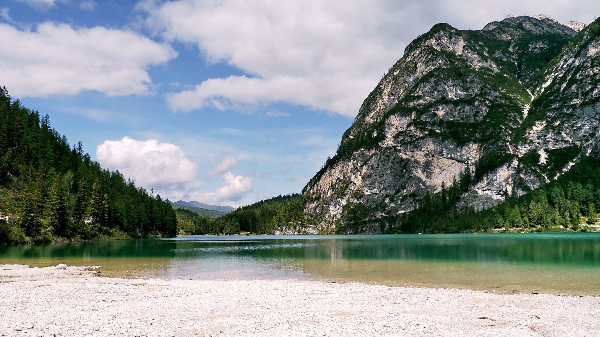 Serene Alpine Lake with Mountain and Forest in Italy HD Wallpaper