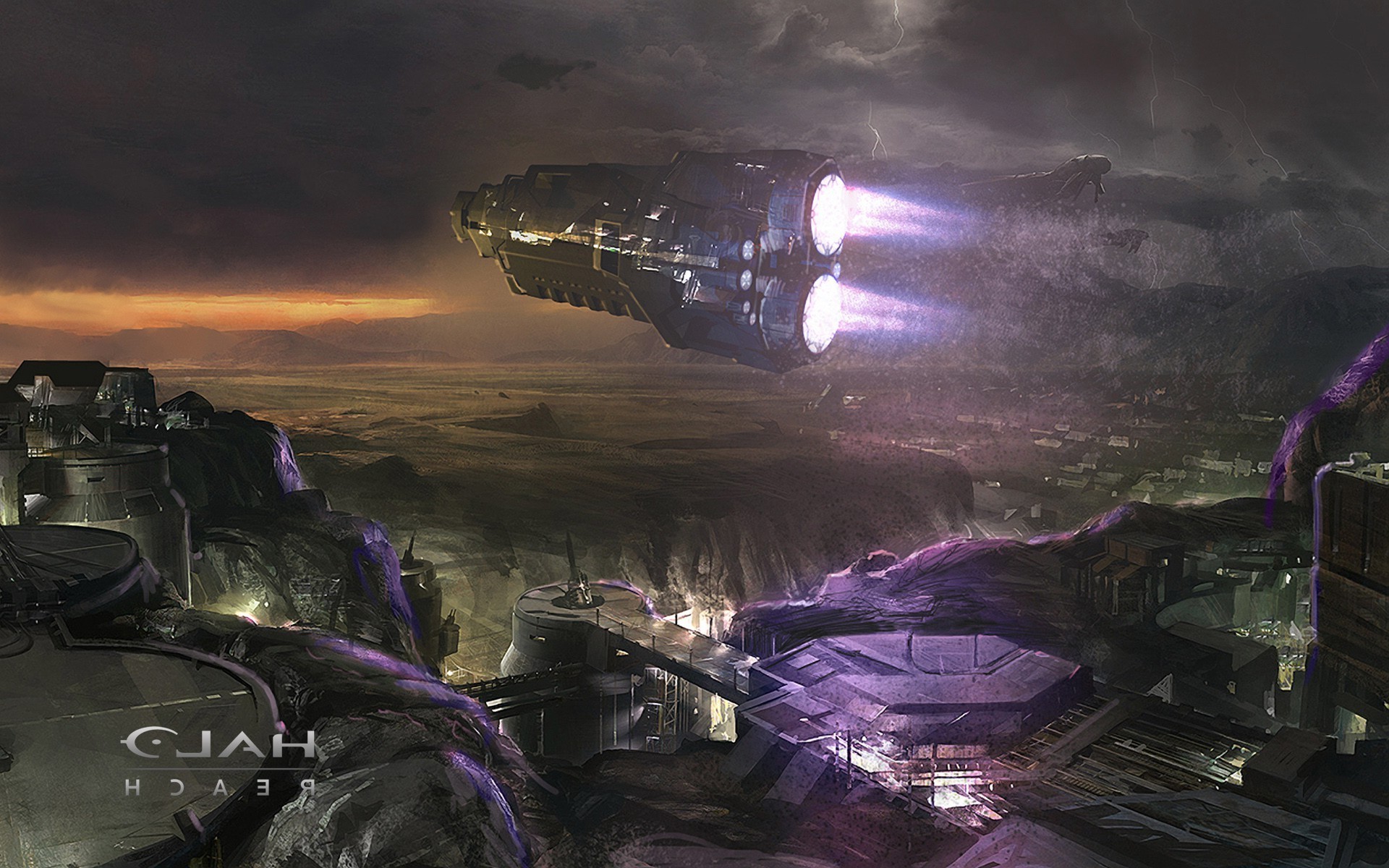 Spaceship over a futuristic city on Halo Reach HD Wallpaper