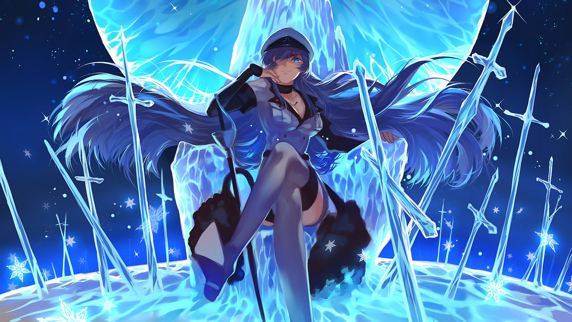 Esdeath from Akame ga Kill sitting on an ice throne HD Wallpaper