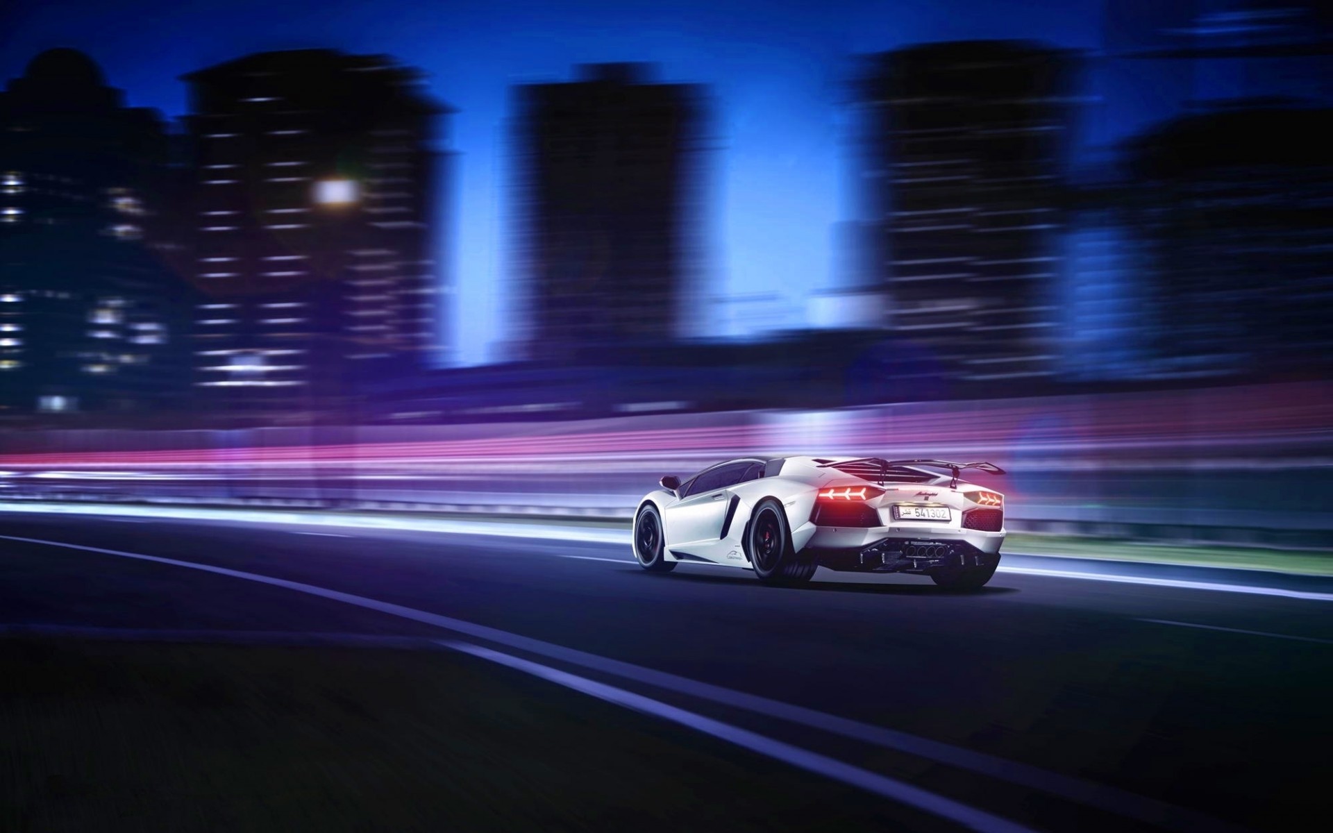 White Lamborghini Aventador in motion blur HD Wallpaper