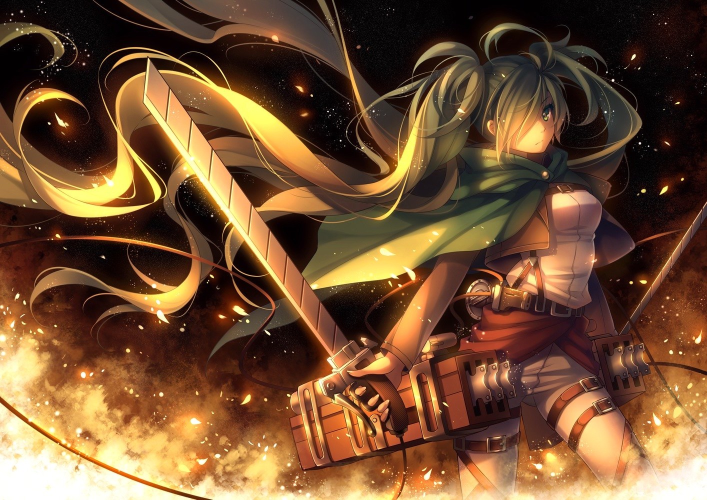 Hatsune Miku from Vocaloid and Attack on Titan HD Wallpaper