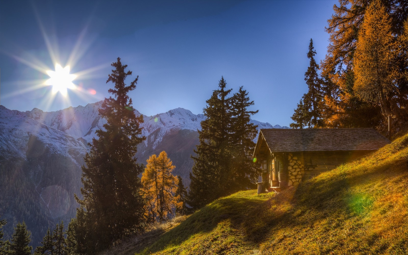 Cabin in the Swiss Alps during Fall HD Wallpaper