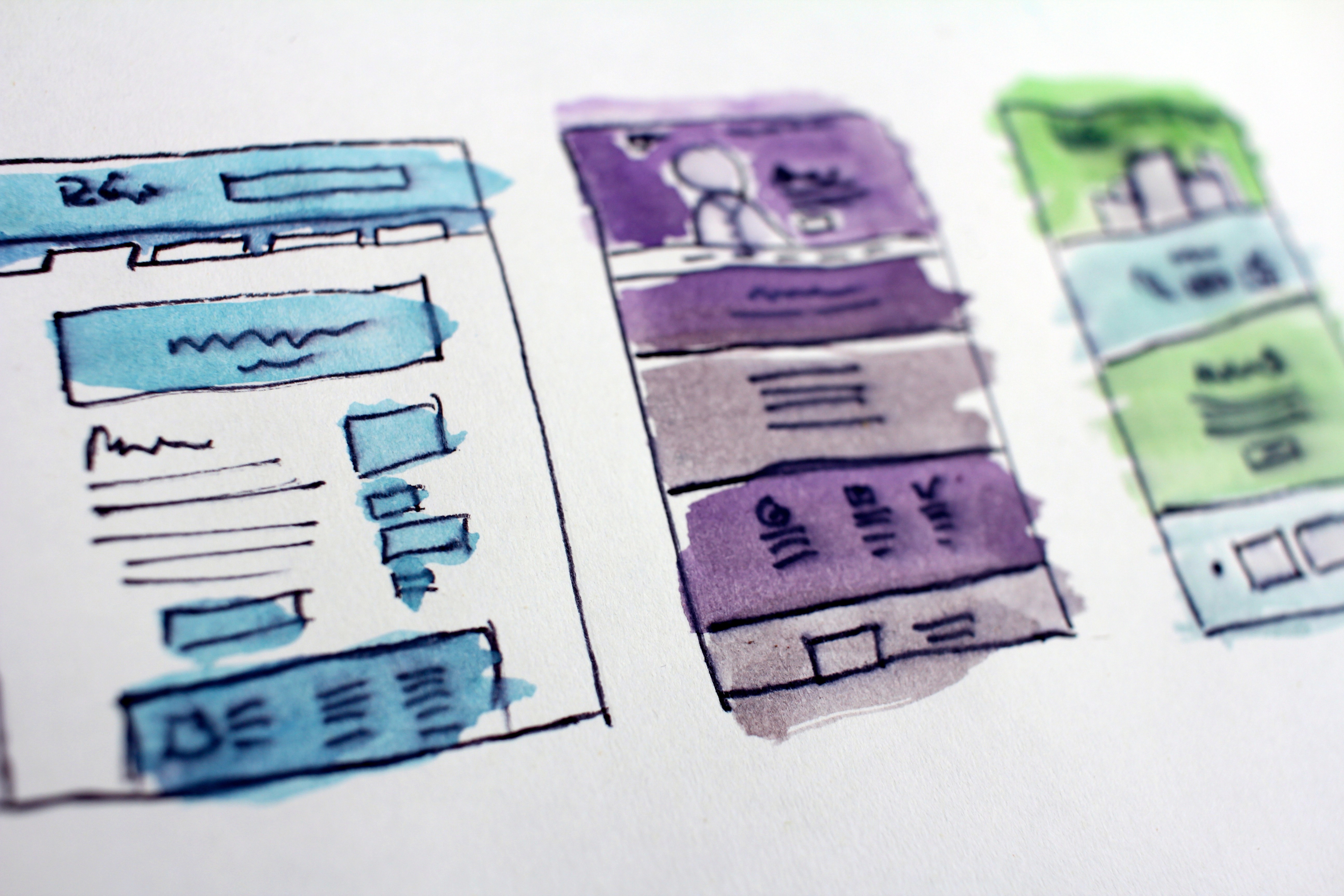Watercolor sketches of website layouts HD Wallpaper