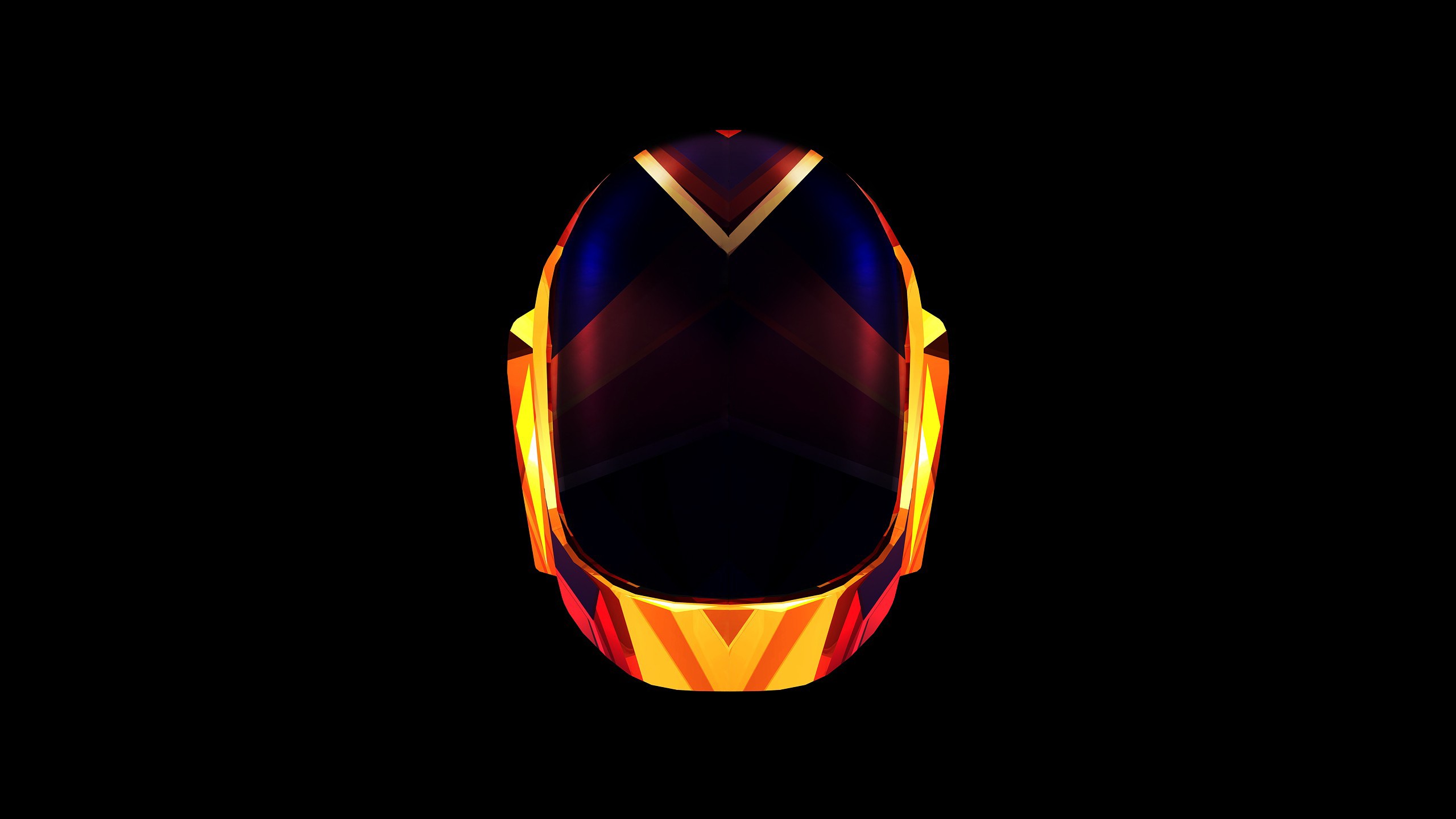 Daft Punk helmet with orange and blue geometric patterns HD Wallpaper