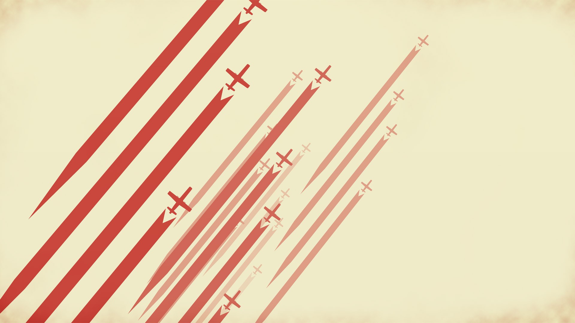 Red airplanes flying in formation with red stripes HD Wallpaper