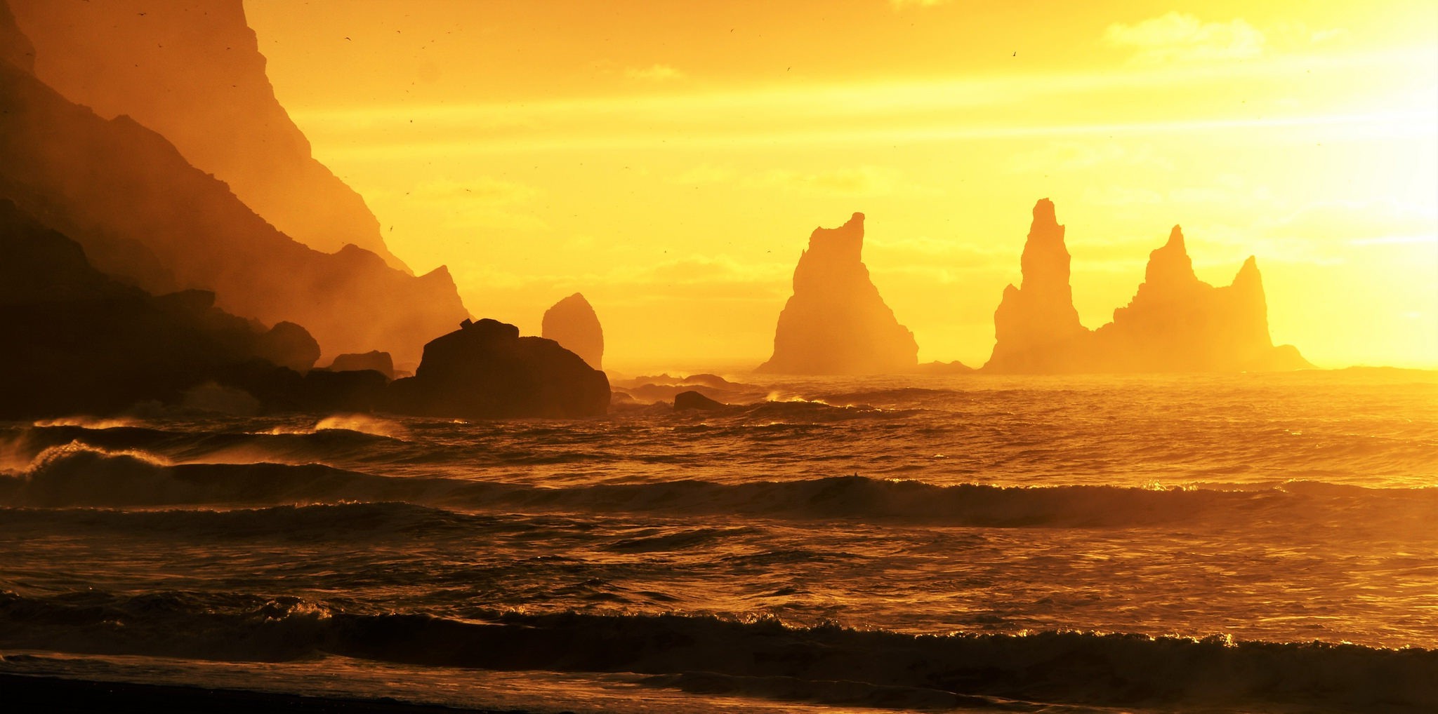 Sunset Over Rocky Icelandic Sea Cliffs HD Wallpaper