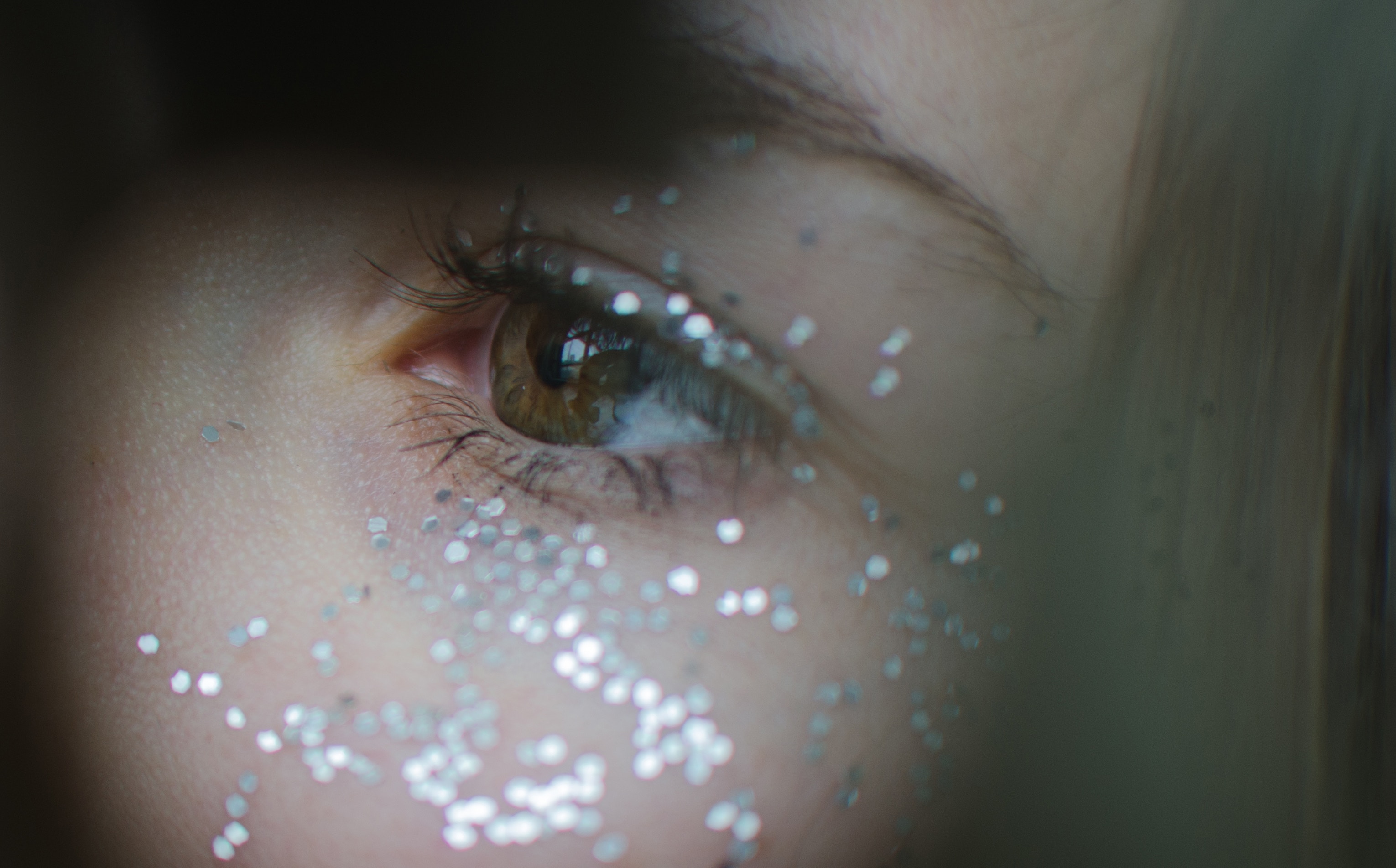 Close up of a woman's eye with silver glitter HD Wallpaper