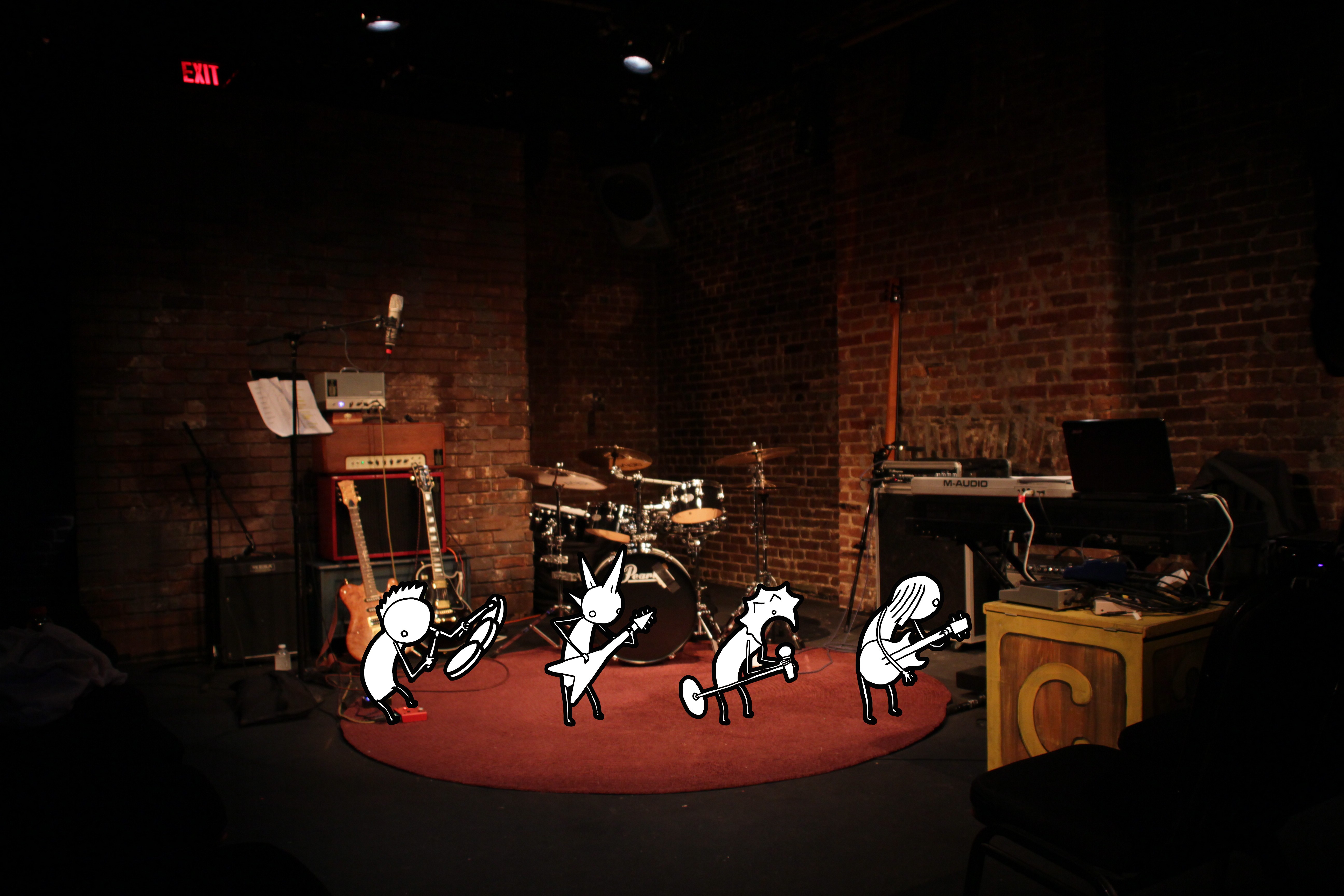 Cartoon band playing music on stage HD Wallpaper