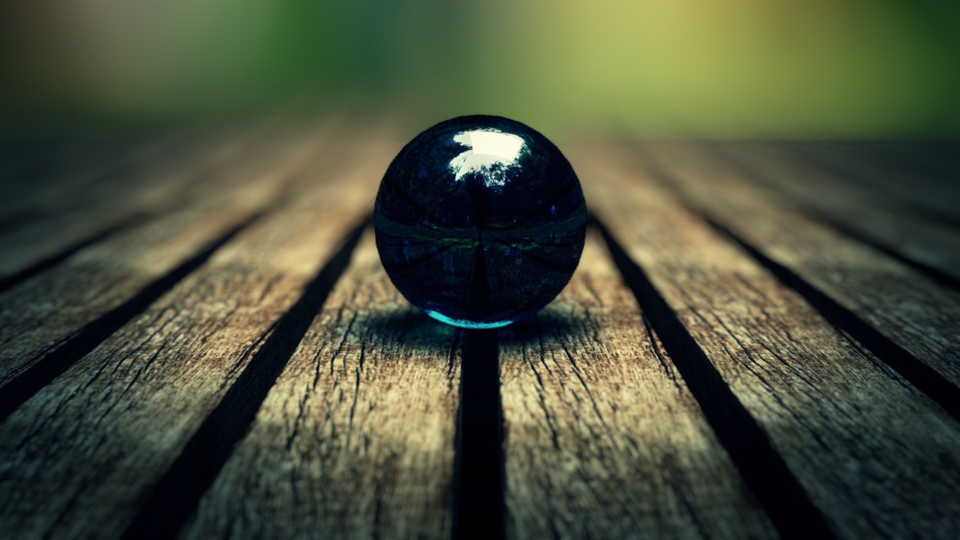 Dark blue marble on wooden planks HD Wallpaper